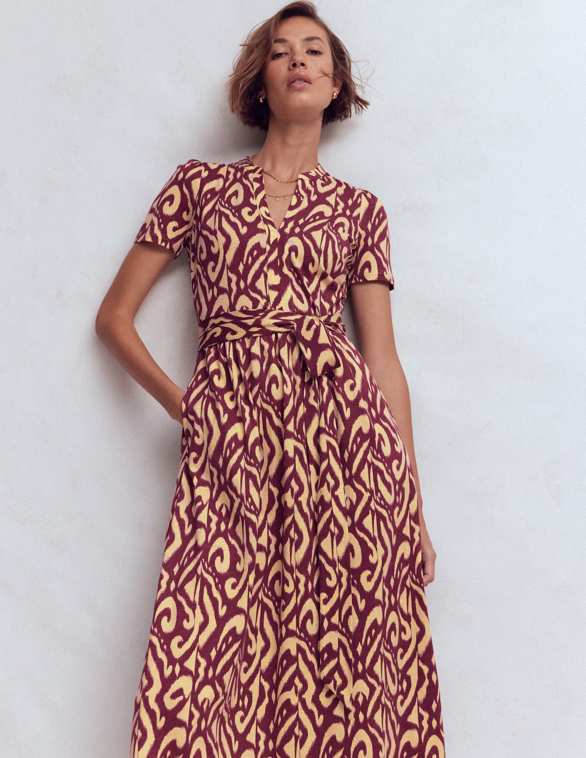 Naomi Jersey Midi Dress-Deep Wisteria, Ikat-5