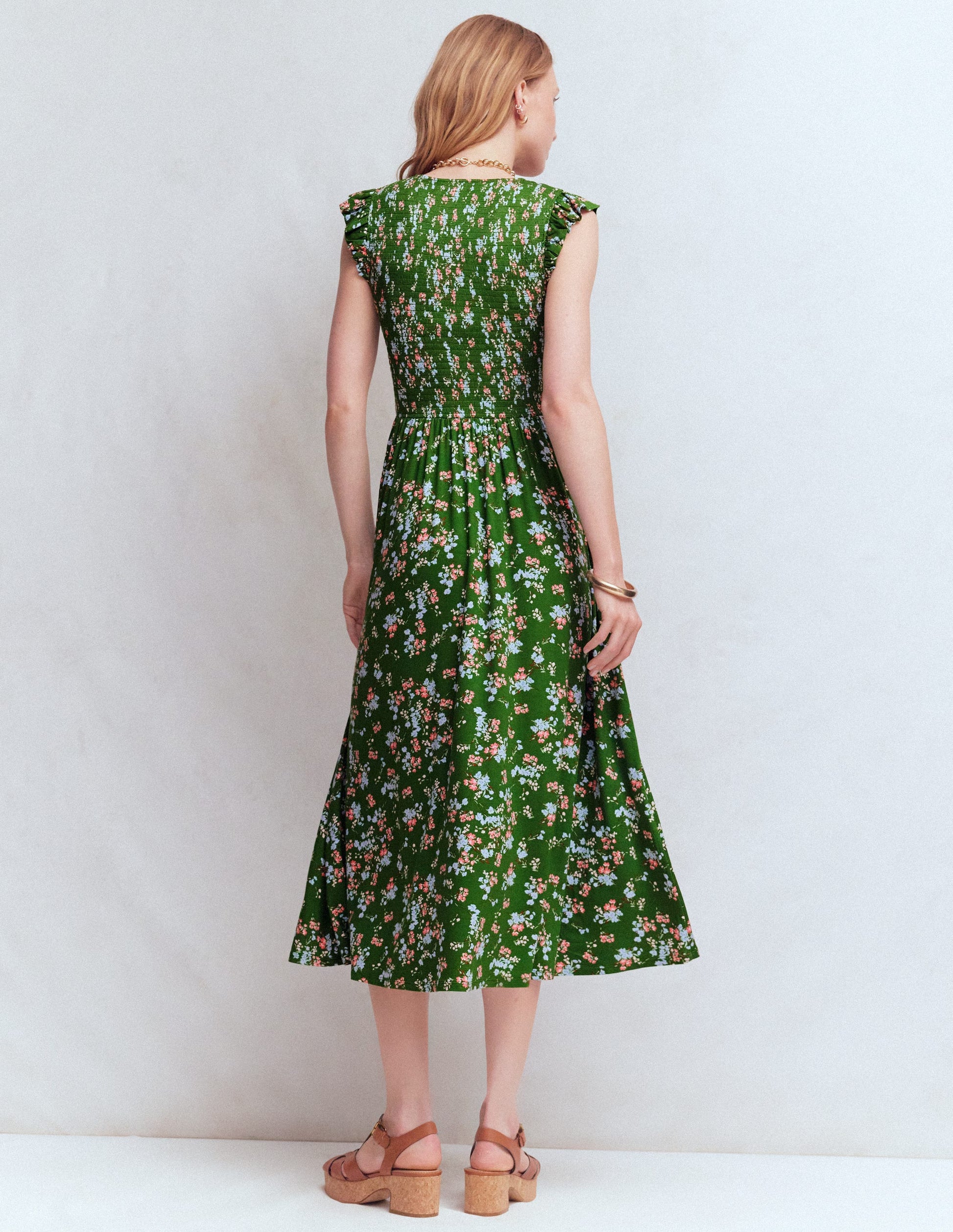 Smocked Jersey Midi Dress-Promenade Green, Bloom Scatter-6
