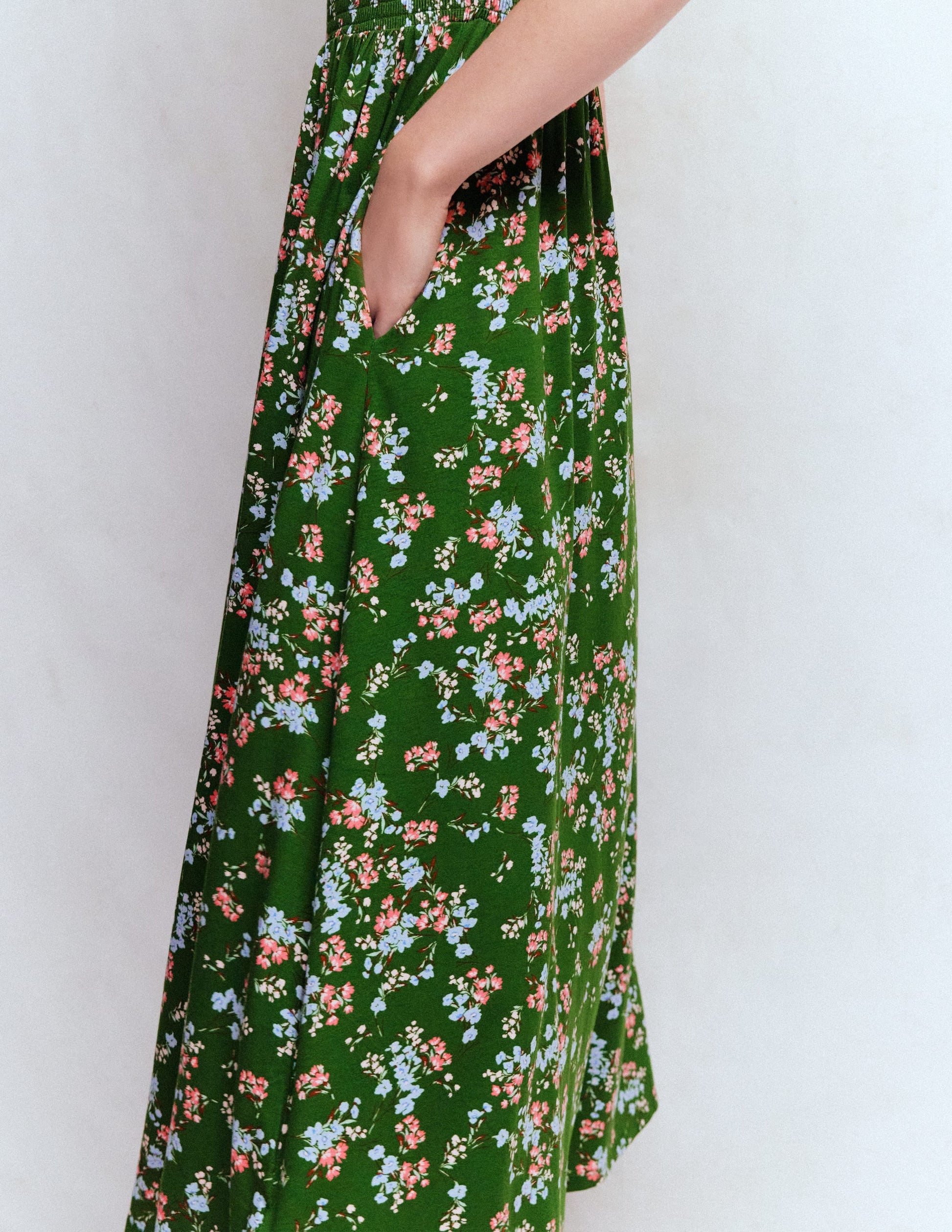 Smocked Jersey Midi Dress-Promenade Green, Bloom Scatter-8