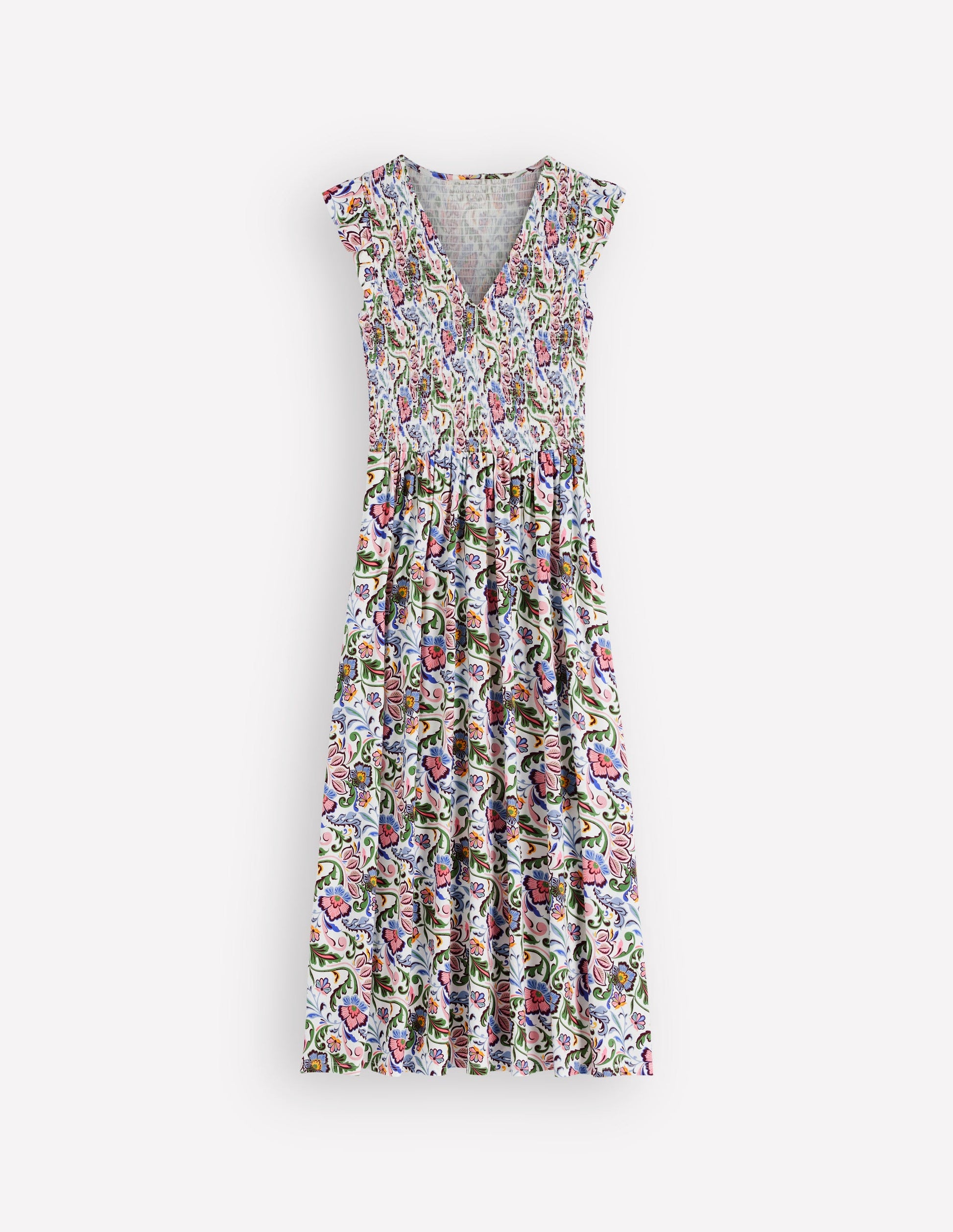 Smocked Jersey Midi Dress-Multi, Flourishing Meadow-5