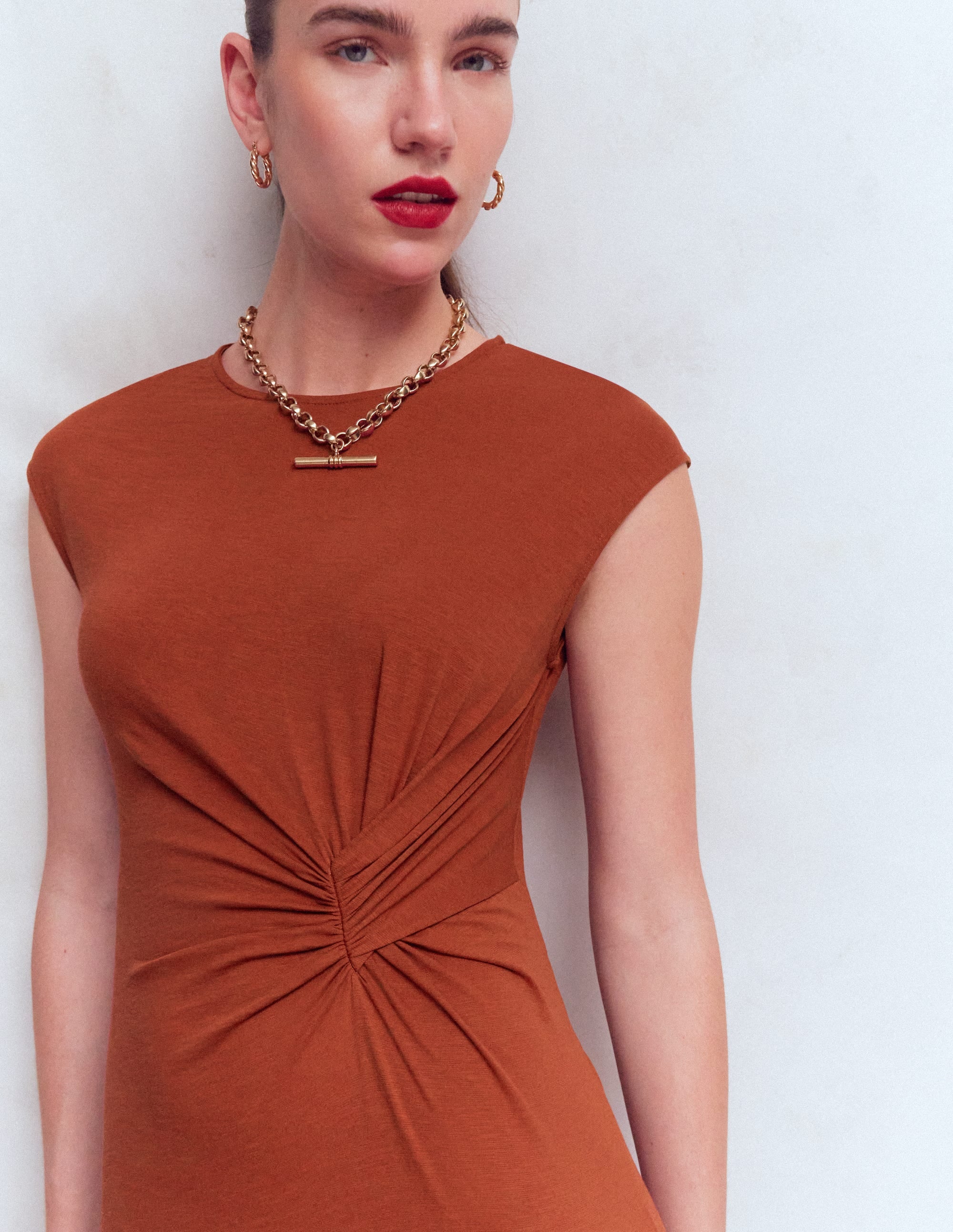 Delilah Twisted Midi Dress-Burnt Orange - Image 2