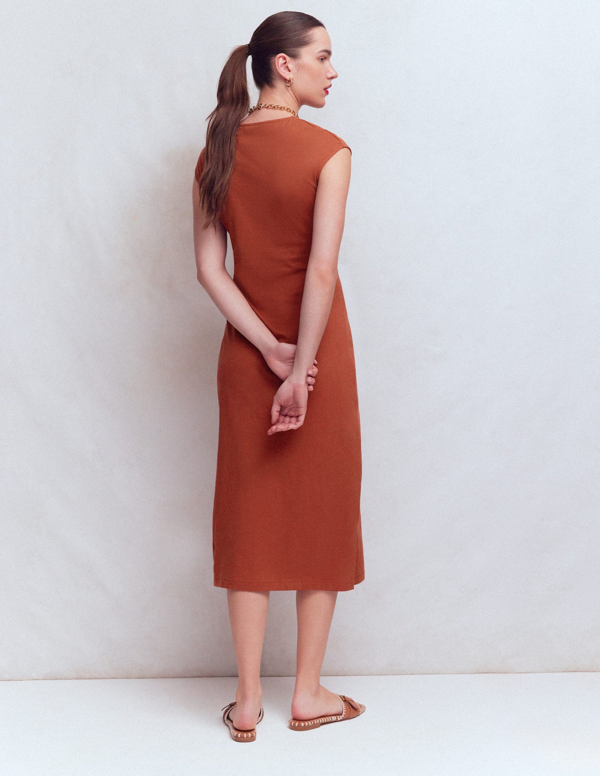 Delilah Twist Midi Dress-Burnt Orange-3