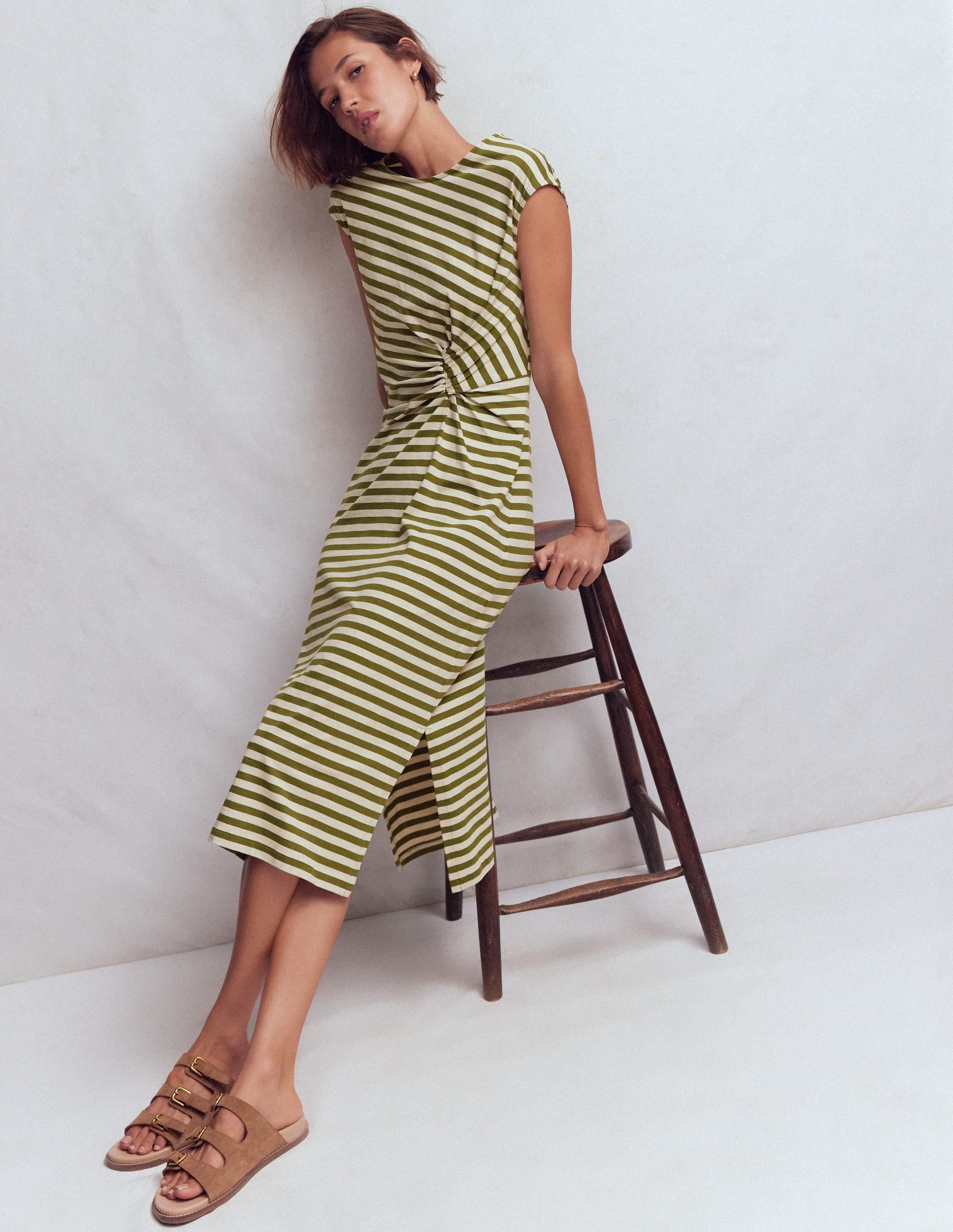 Delilah Twisted Midi Dress-Stripe - Image 1