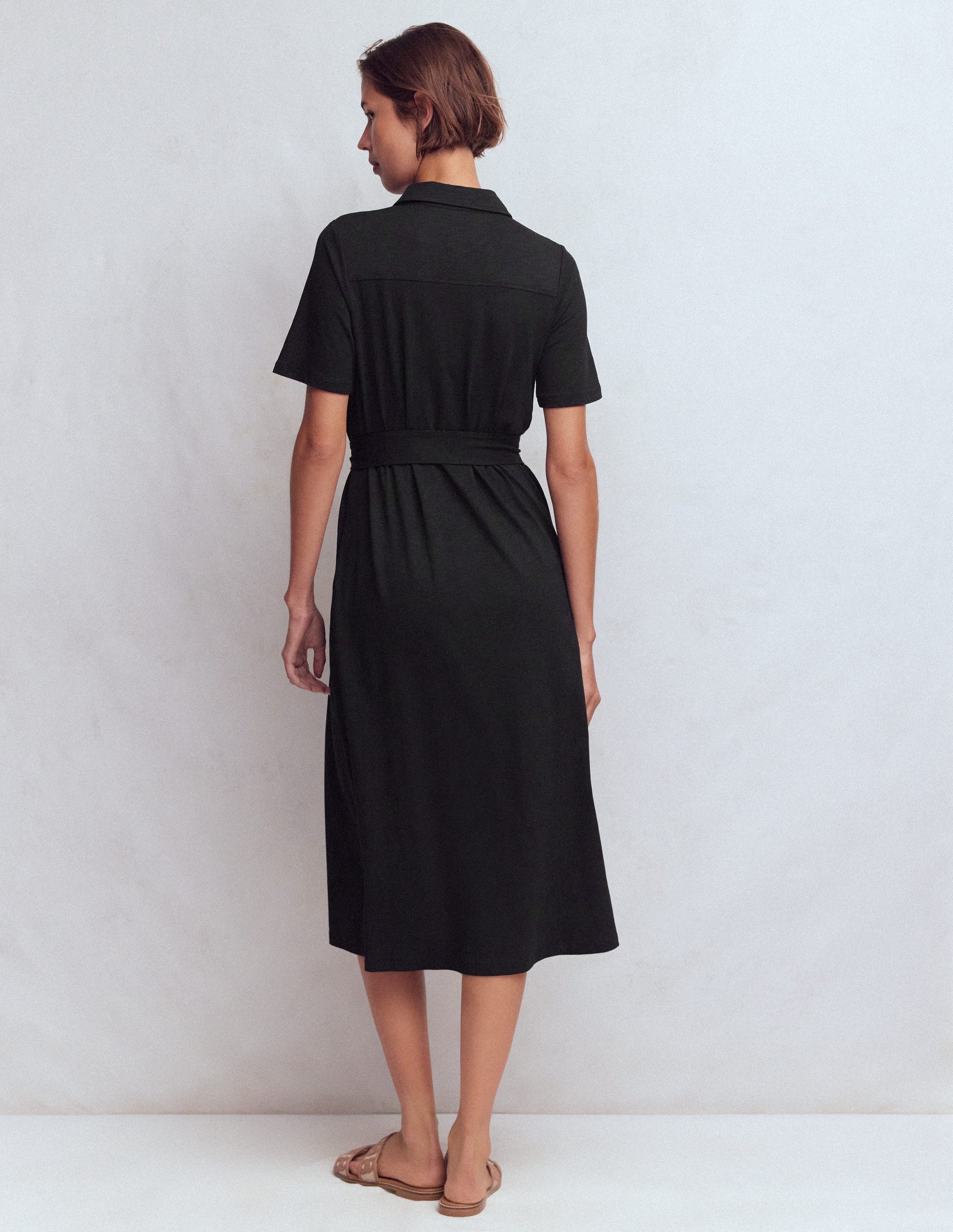 Mavis Midi Jersey Shirt Dress-Black-3