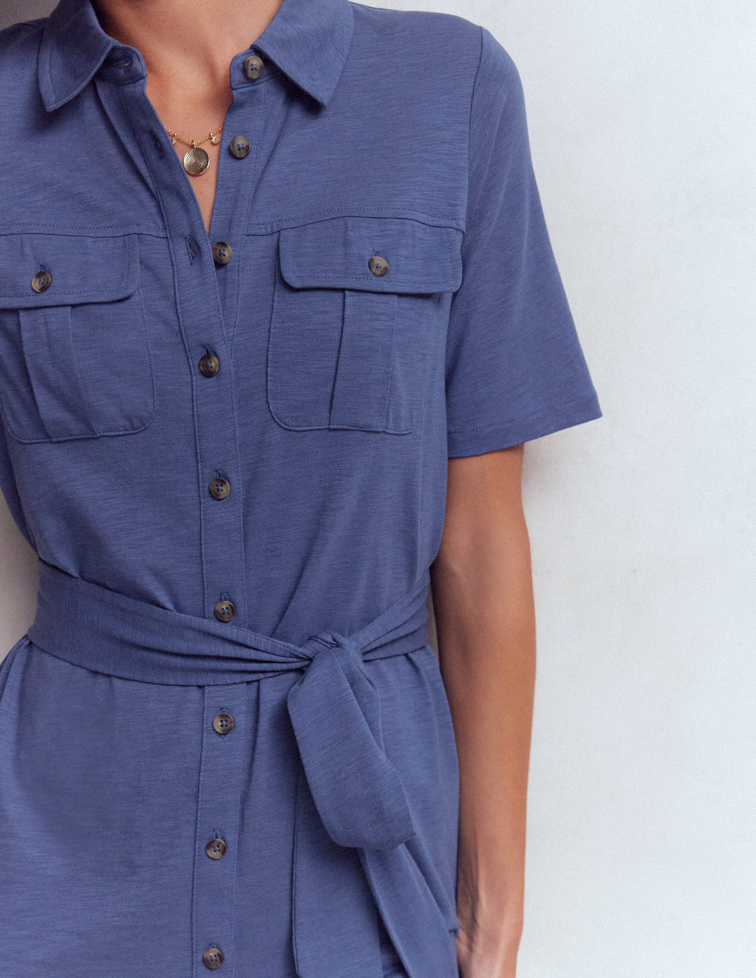 Mavis Midi Jersey Shirt Dress-Denim Blue | Boden UK