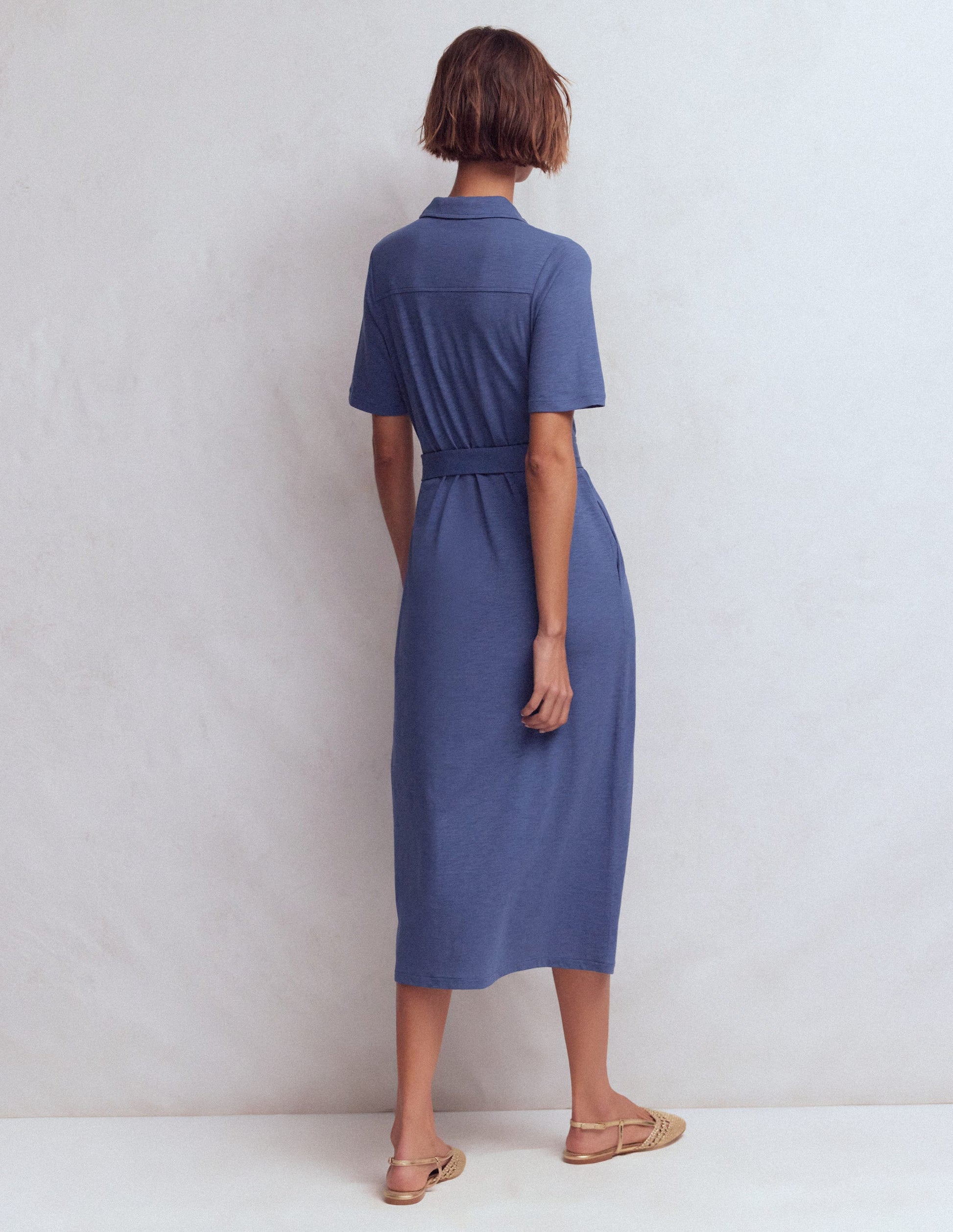 Mavis Midi Jersey Shirt Dress-Denim Blue-3