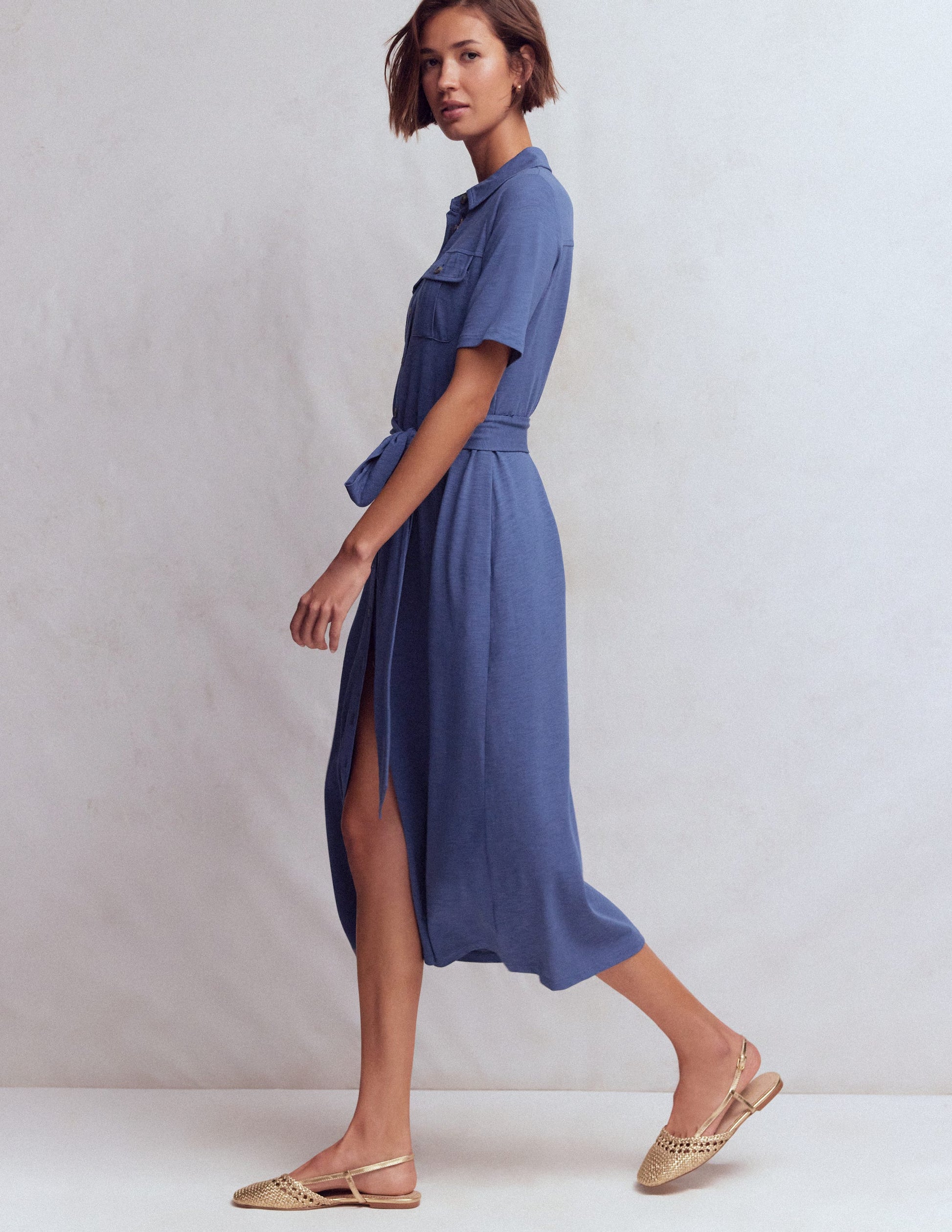 Mavis Midi Jersey Shirt Dress-Denim Blue-5