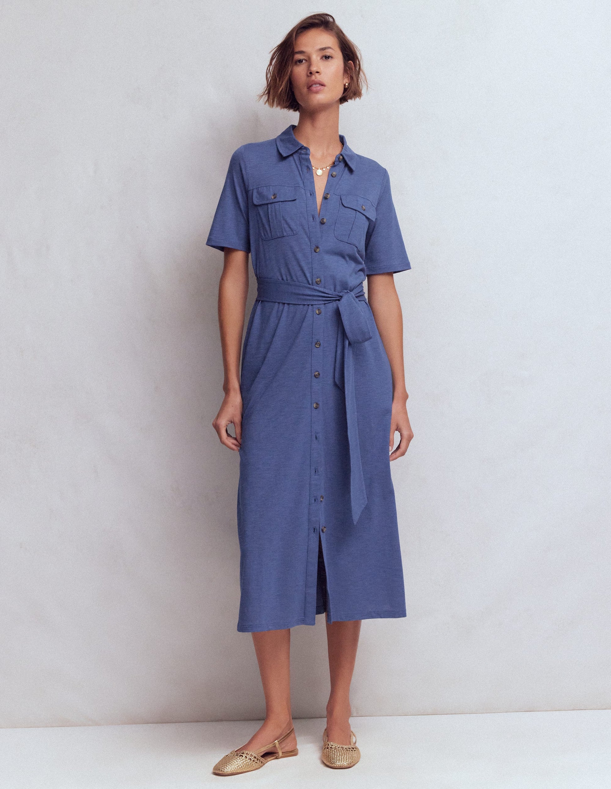 Mavis Midi Jersey Shirt Dress-Denim Blue-6