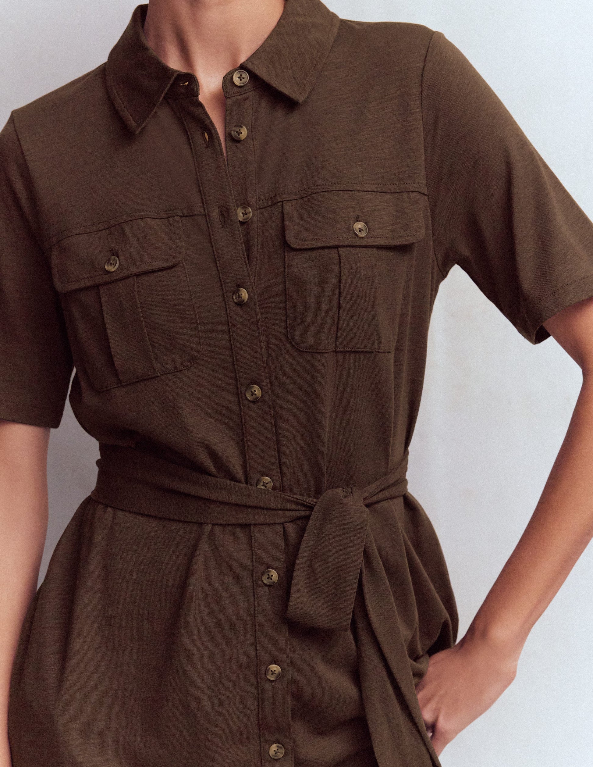 Mavis Midi Jersey Shirt Dress-Bitter Chocolate | Boden UK