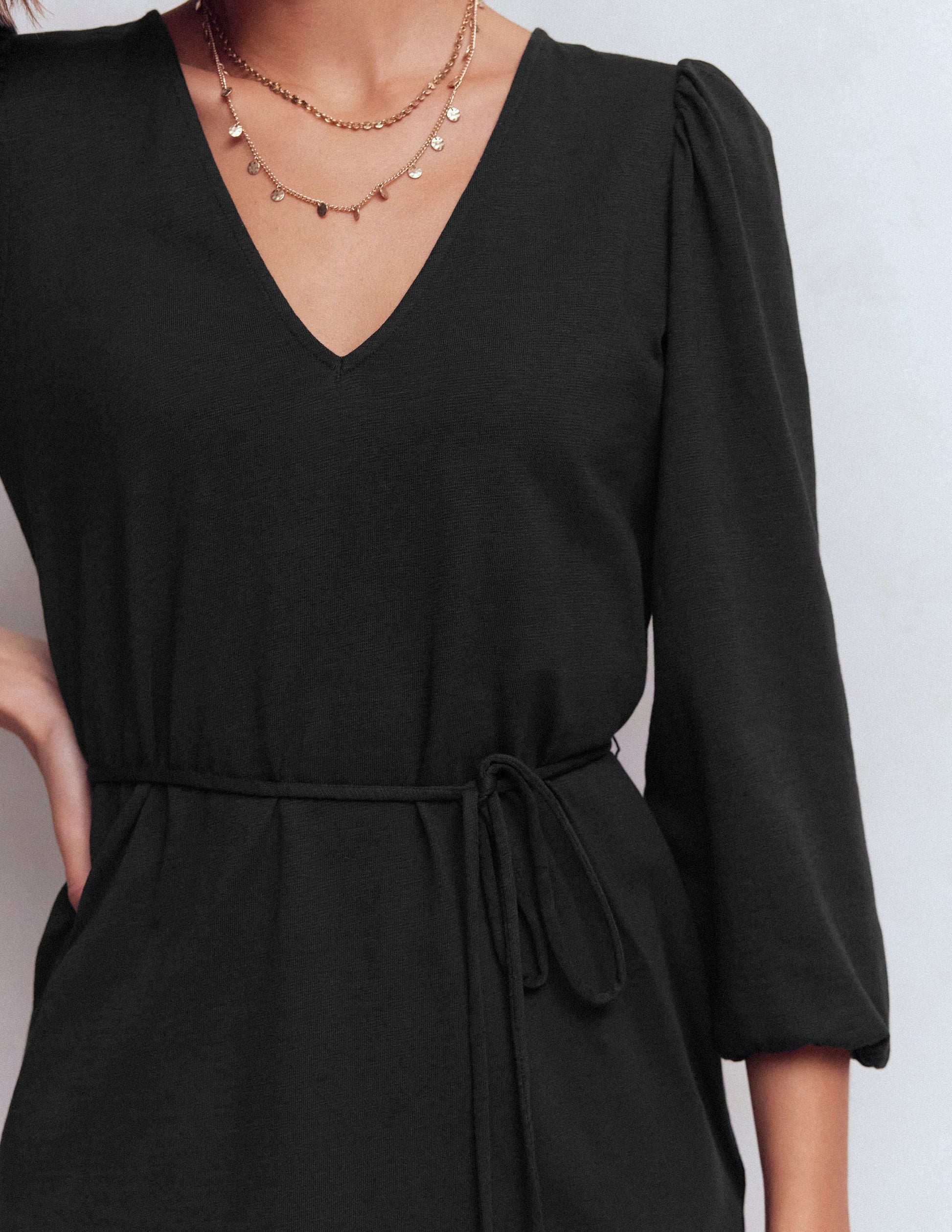 Cary V-Neck Jersey Dress-Black-2