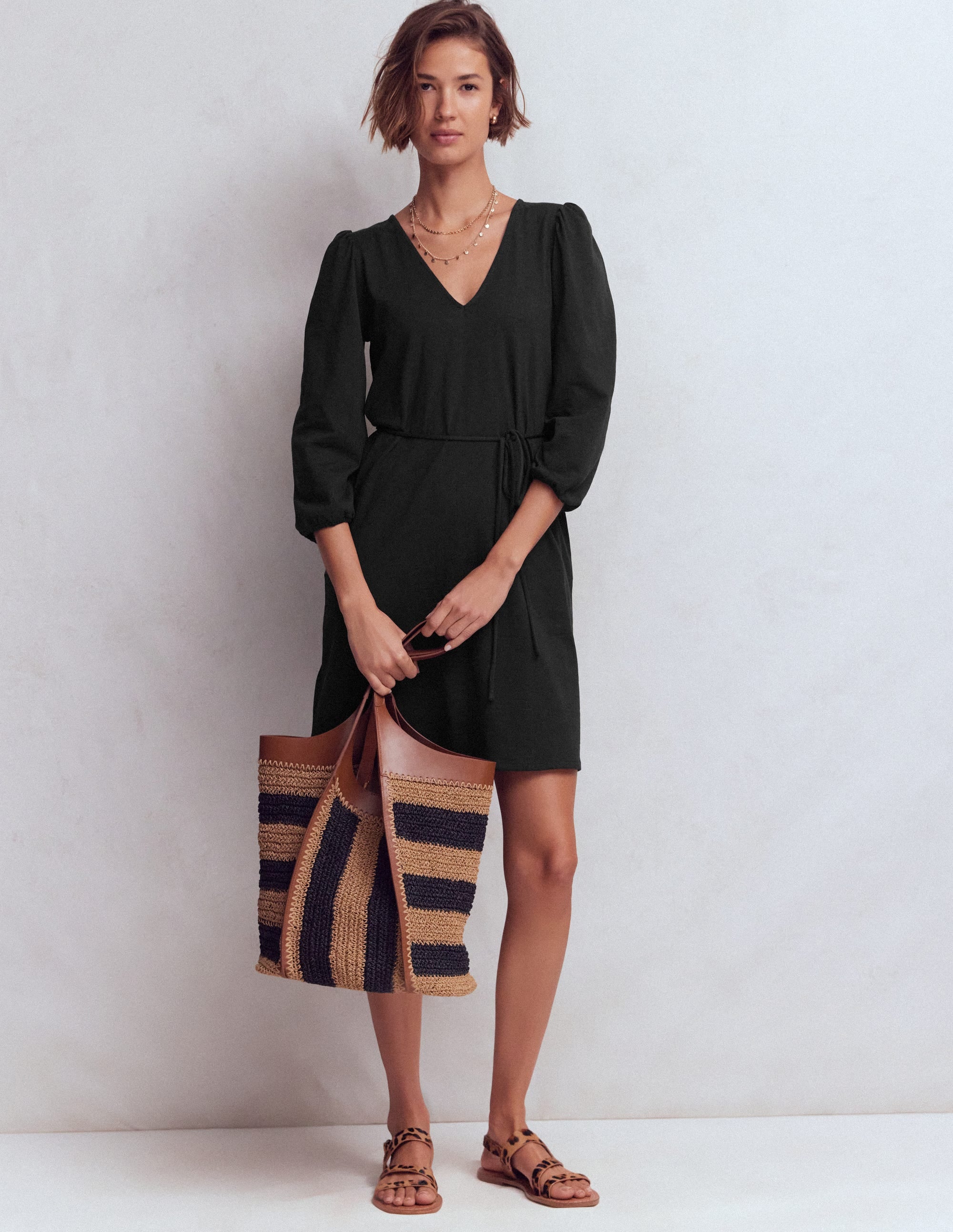 Cary V-Neck Short Dress-Black - Image 4