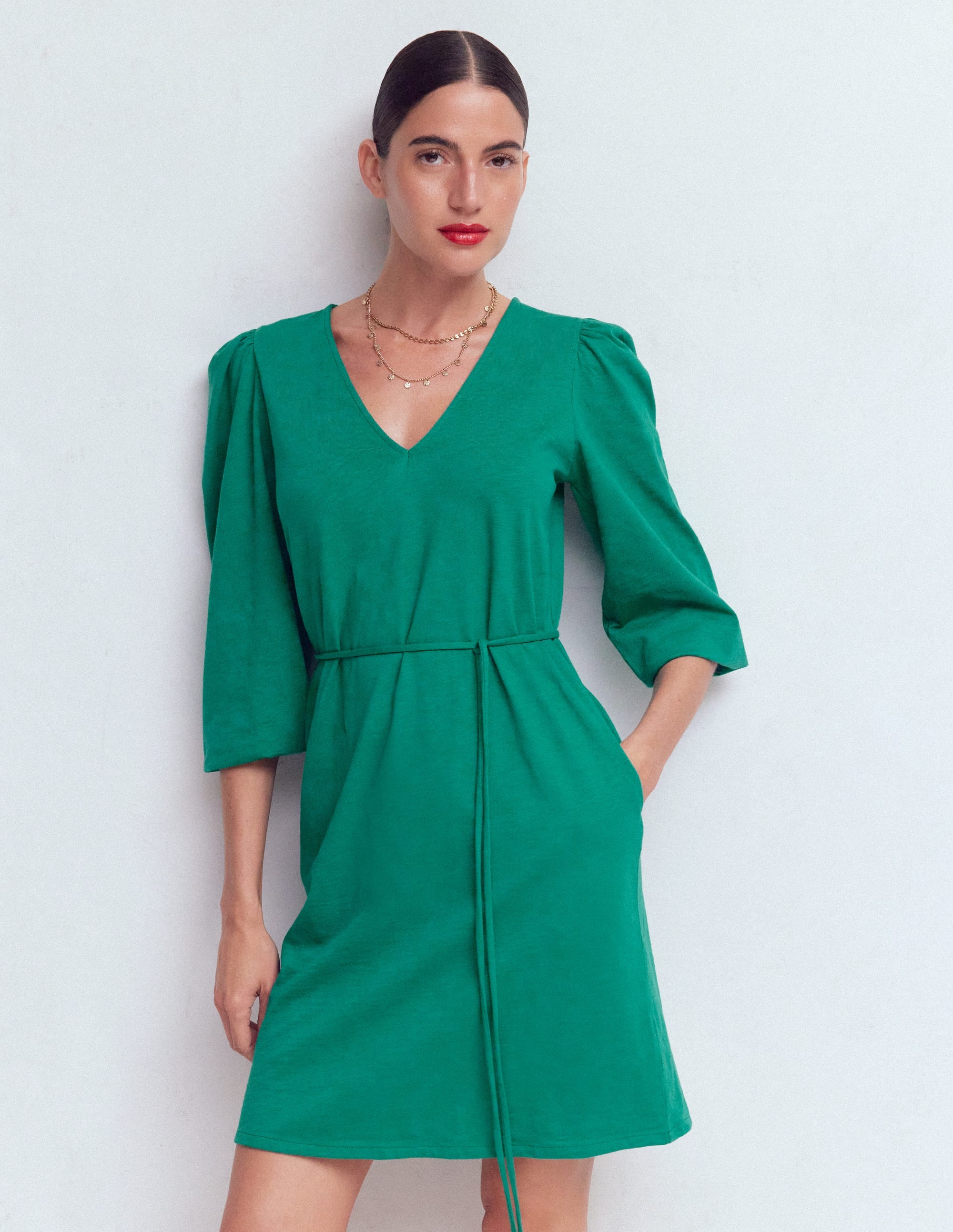 Cary V-Neck Short Dress-Deep Teal - Image 1