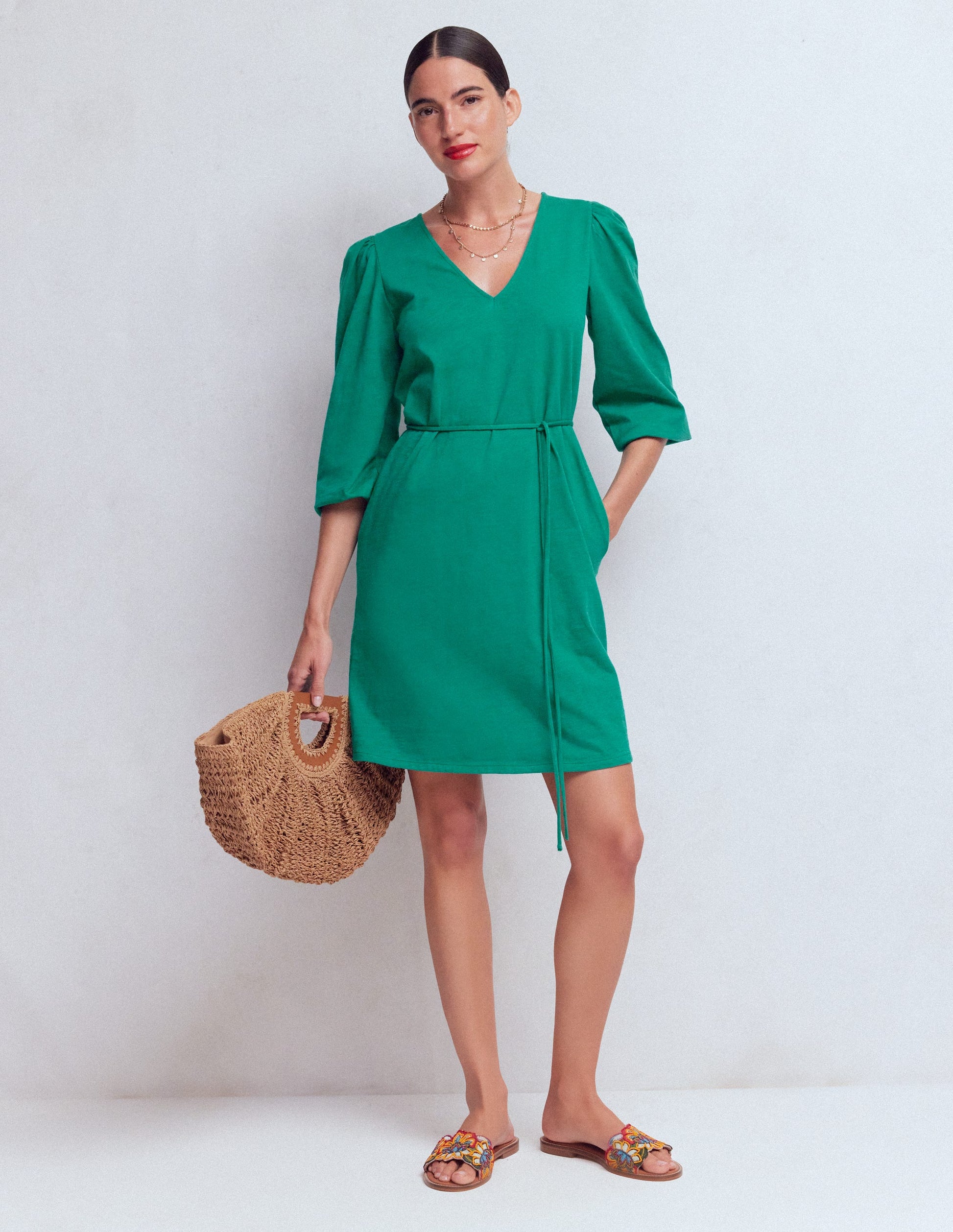Cary V-Neck Jersey Dress-Deep Teal-4