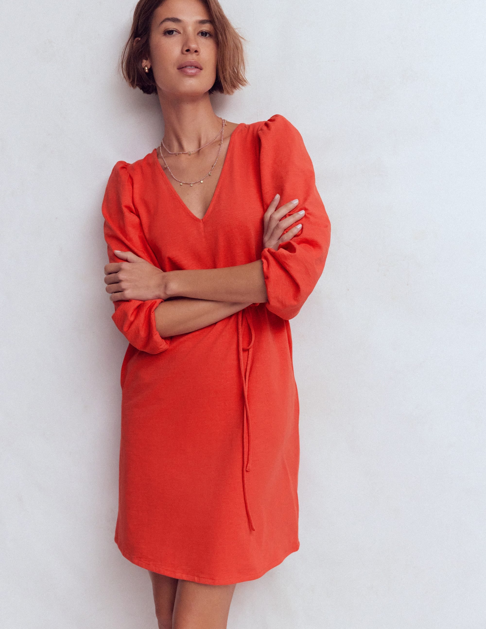 Cary V-Neck Short Dress-Blood Orange - Image 1