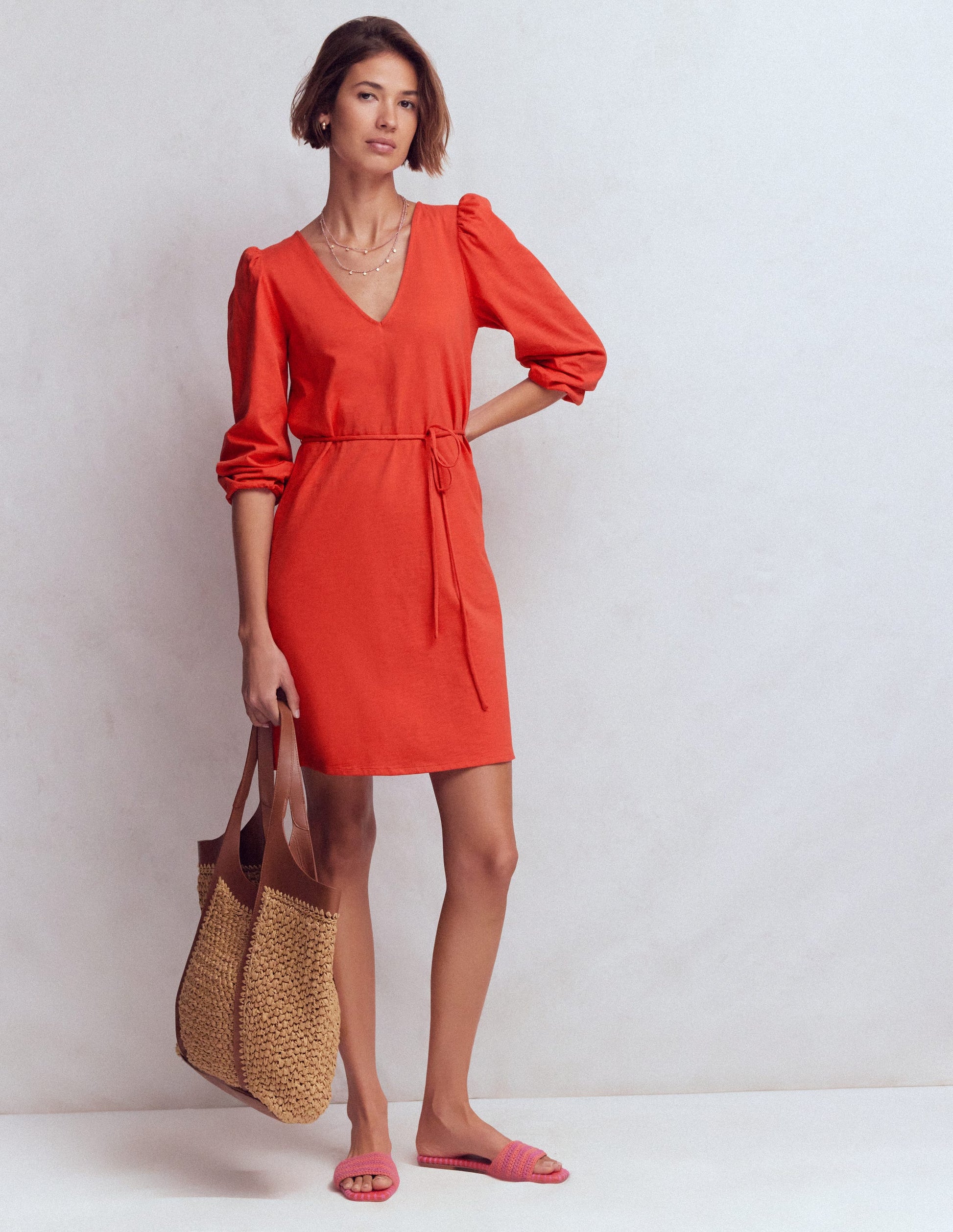 Cary V-Neck Jersey Dress-Blood Orange-4