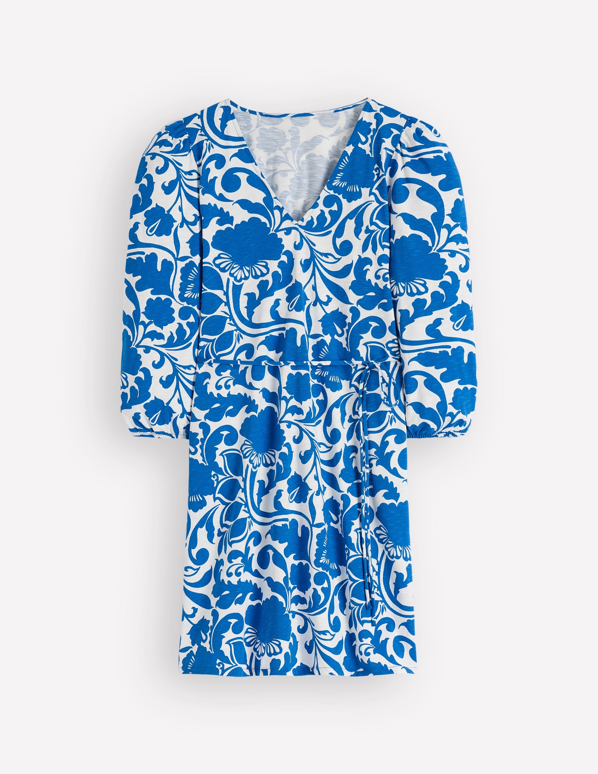 Cary V-Neck Short Dress-Blue, Flourishing Meadow - Image 5