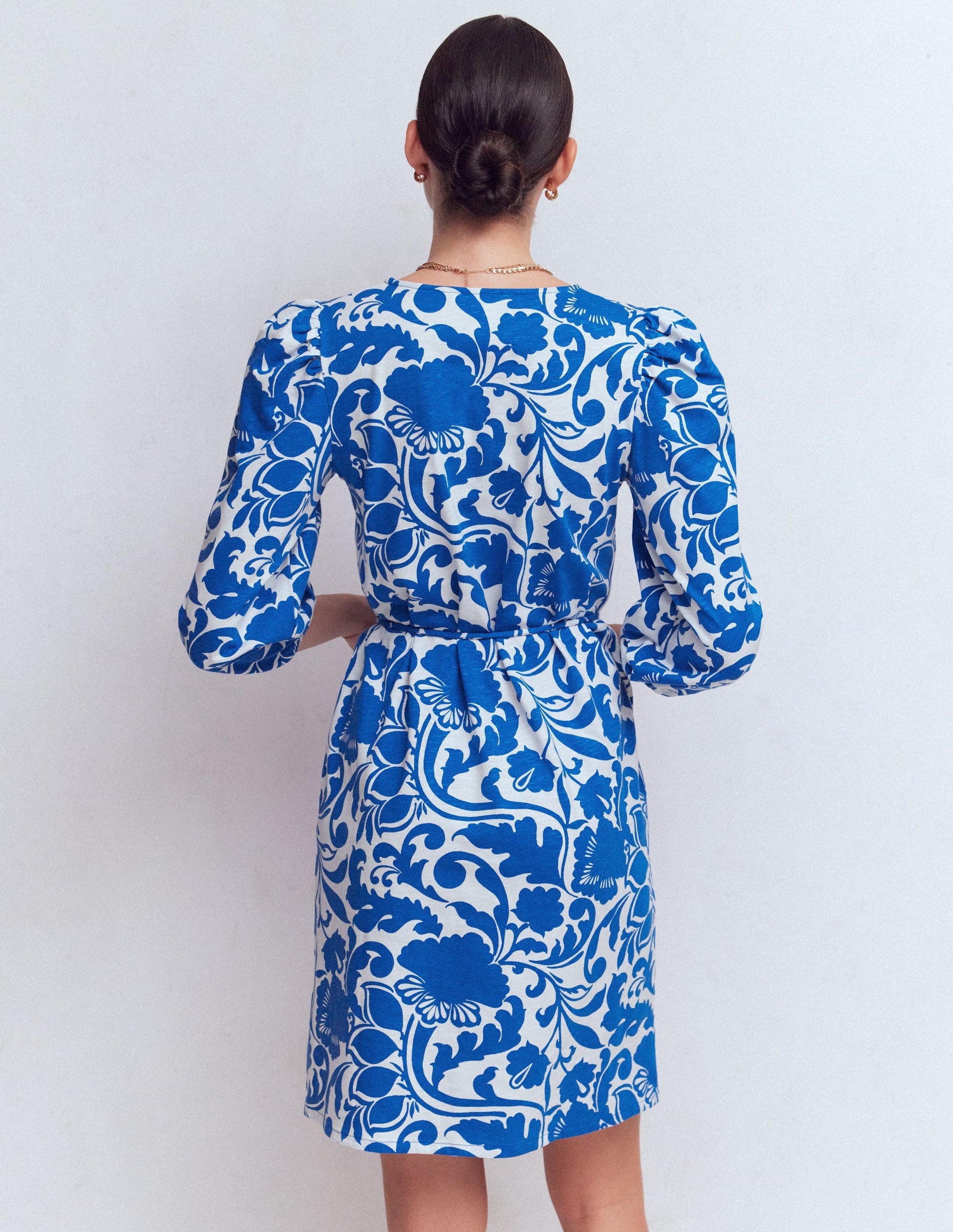 Cary V-Neck Jersey Dress-Blue, Flourishing Meadow-3