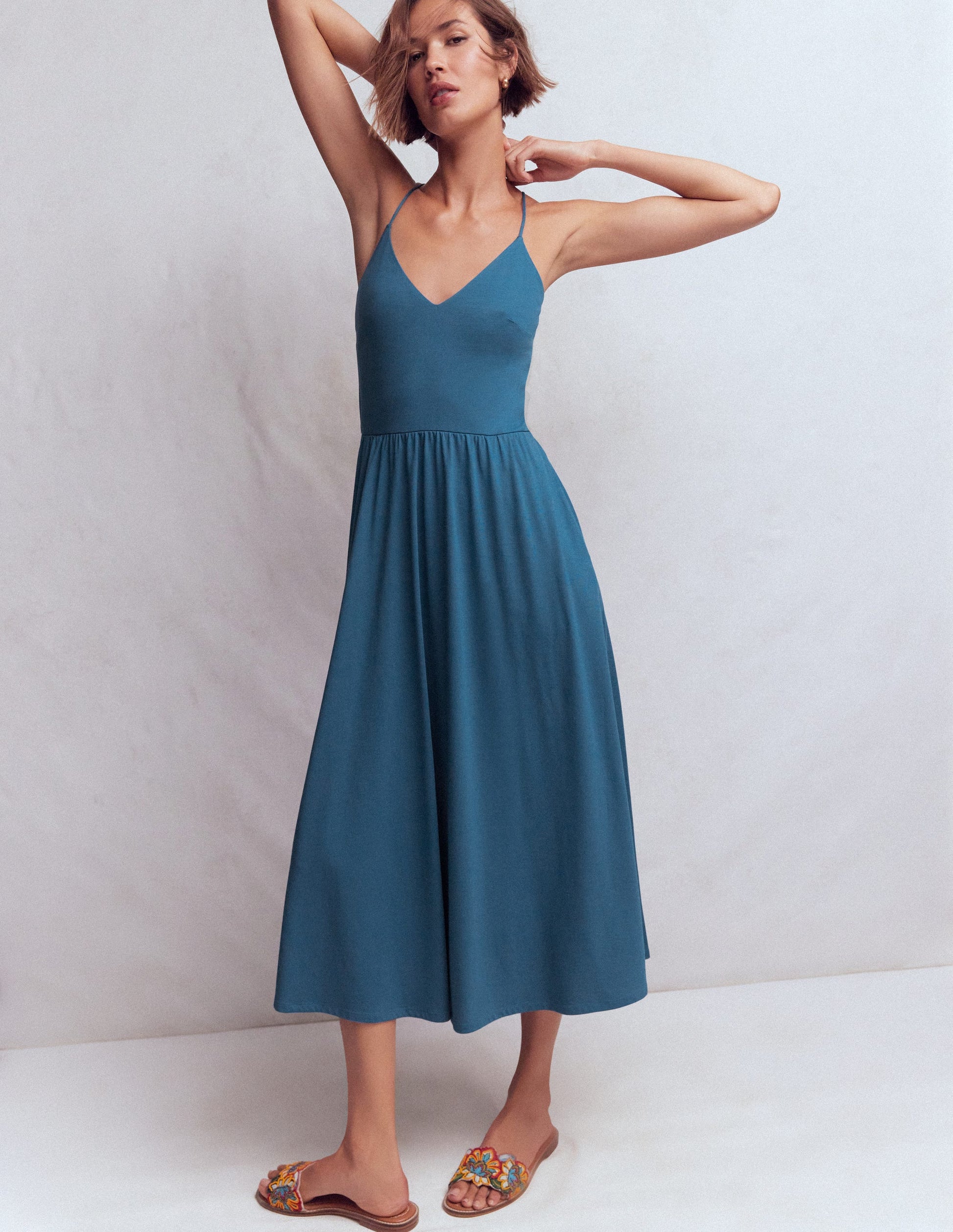 Cross Back Jersey Dress-Tourmaline Blue | Boden UK Cross Back Jersey Dress-Tourmaline Blue | Boden UK