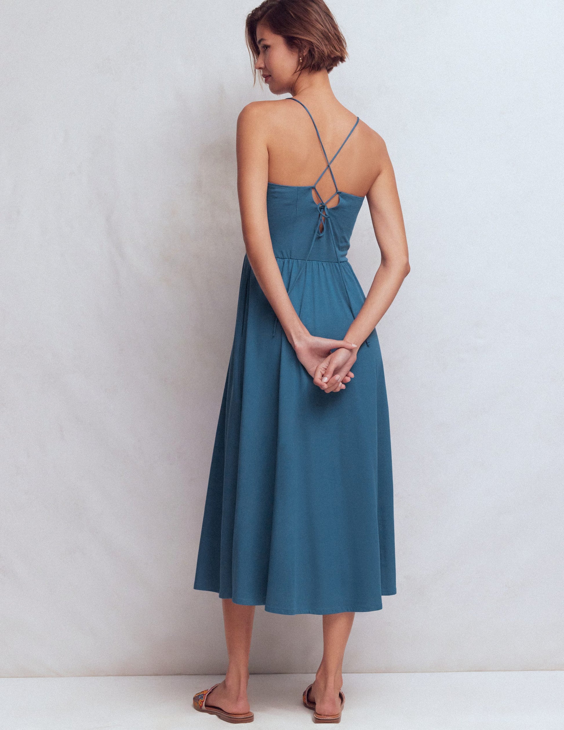Cross Back Jersey Dress-Tourmaline Blue-3