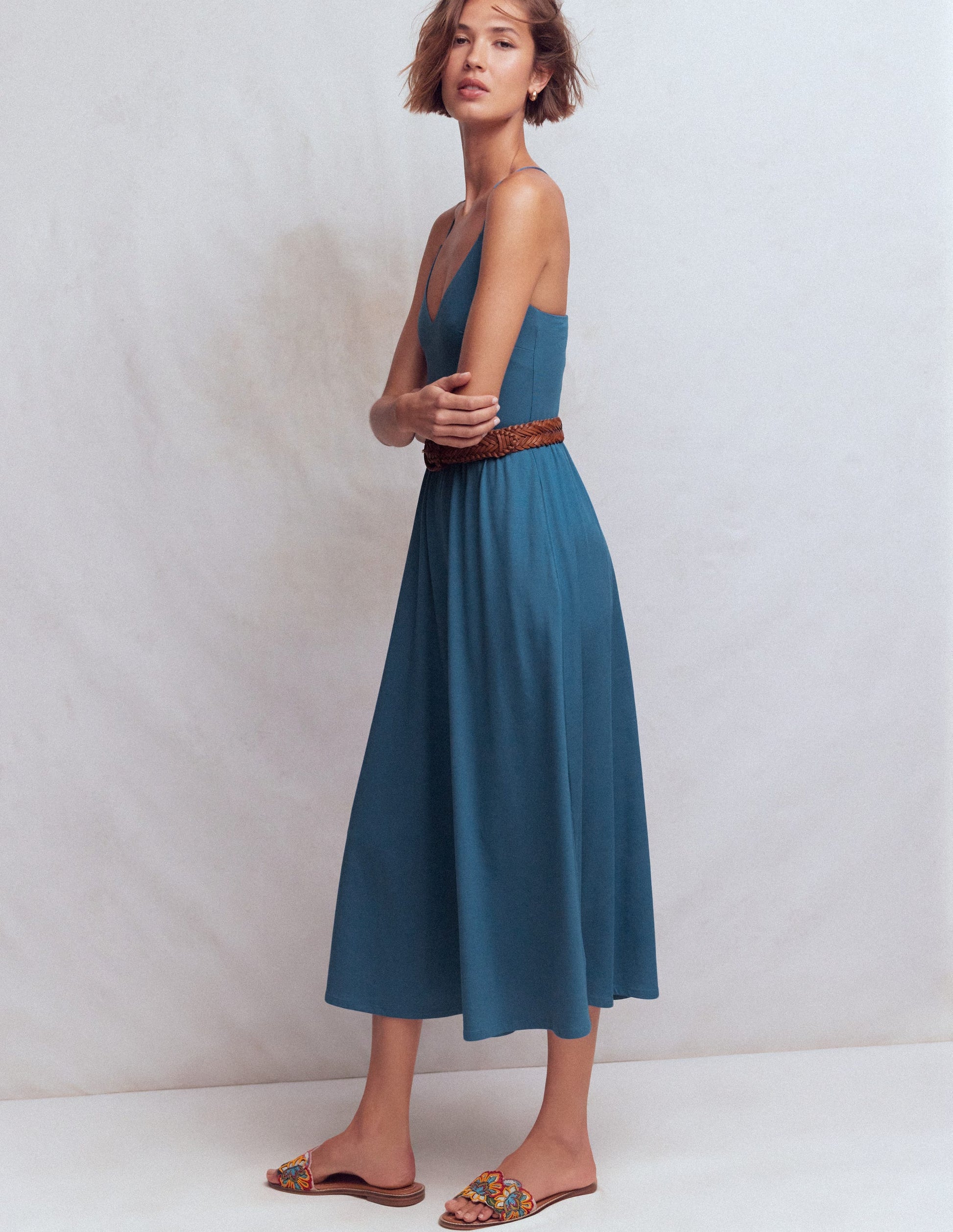 Cross Back Jersey Dress-Tourmaline Blue-6