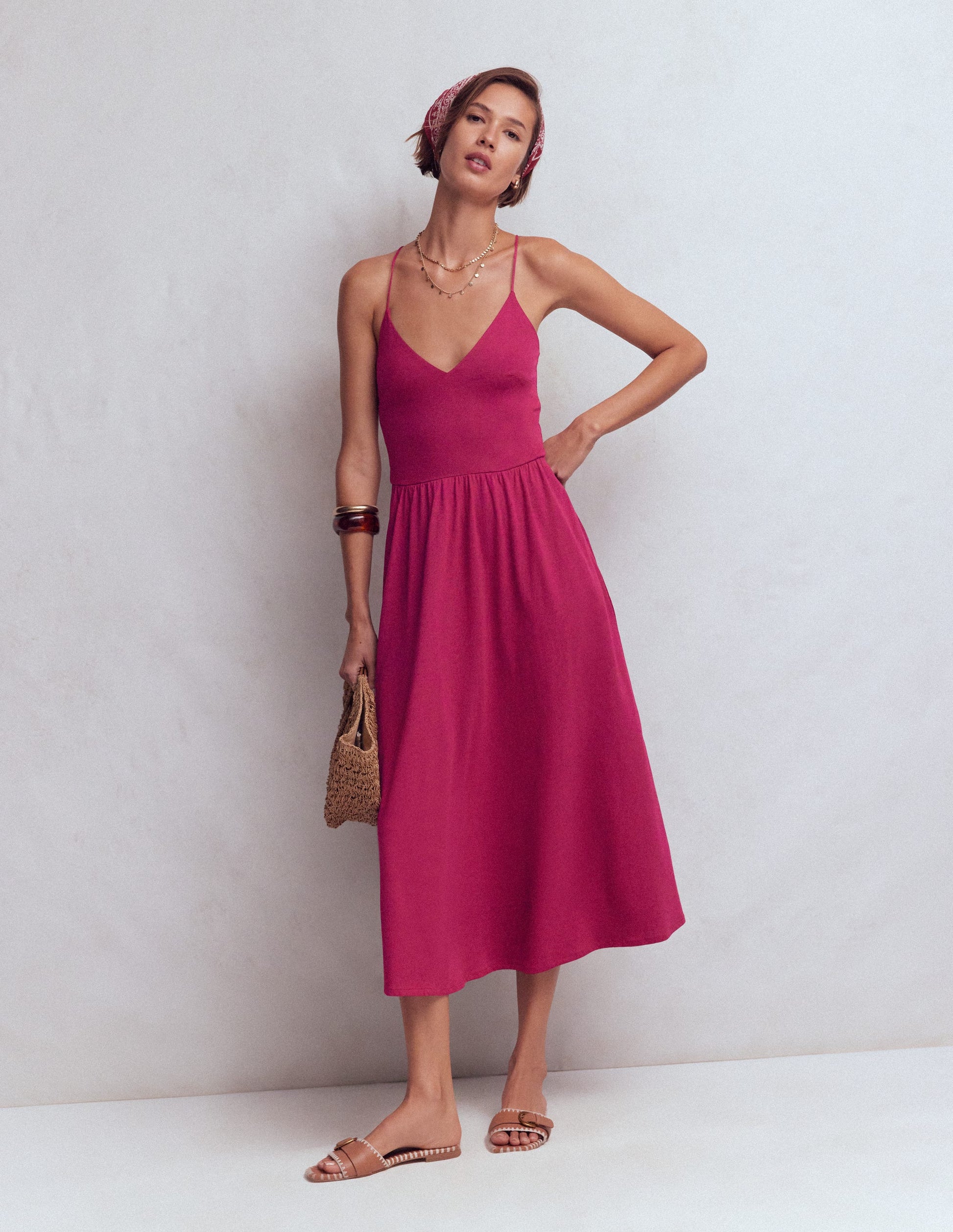 Cross Back Jersey Dress-Beet Red-3