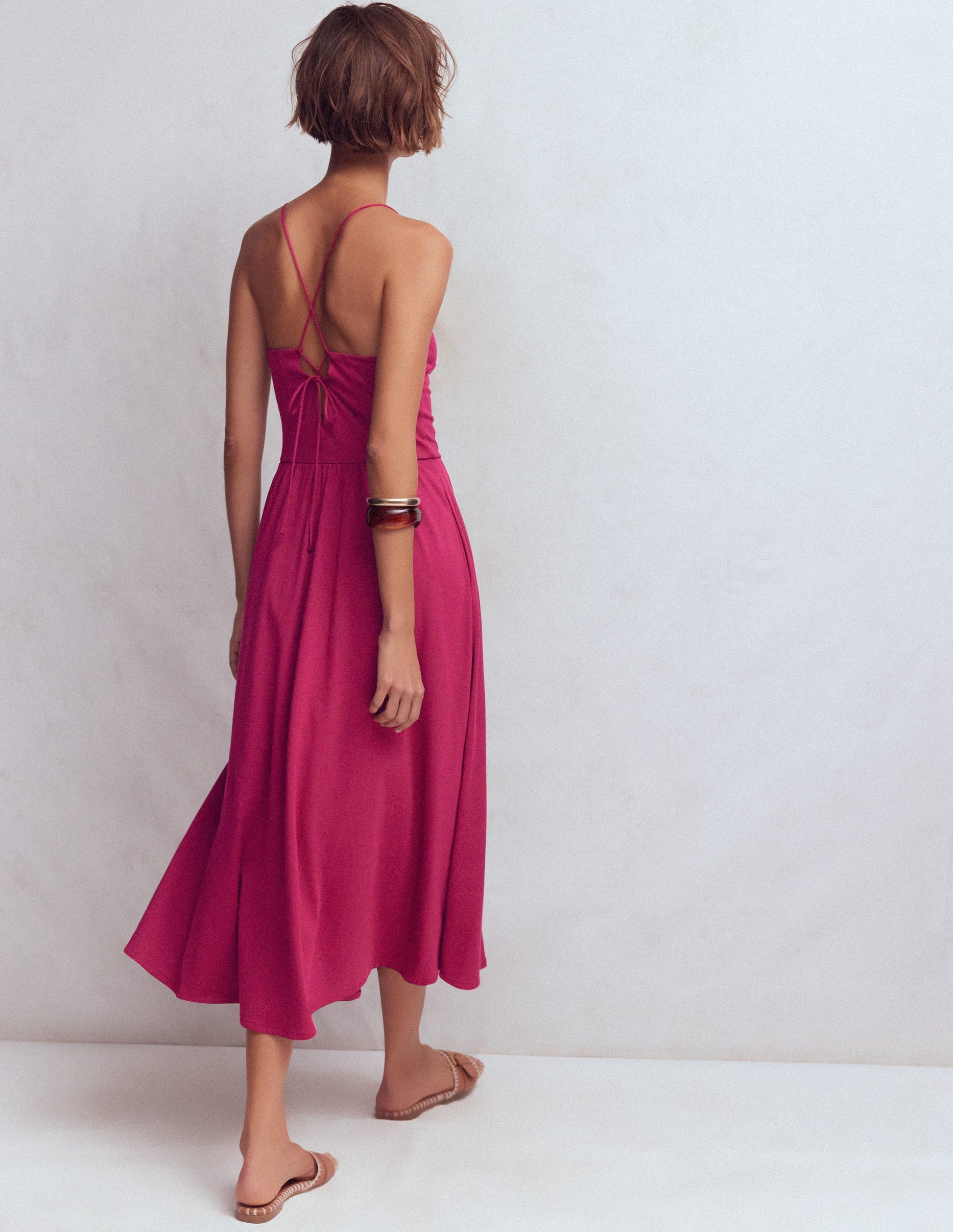 Cross Back Jersey Dress-Beet Red-5