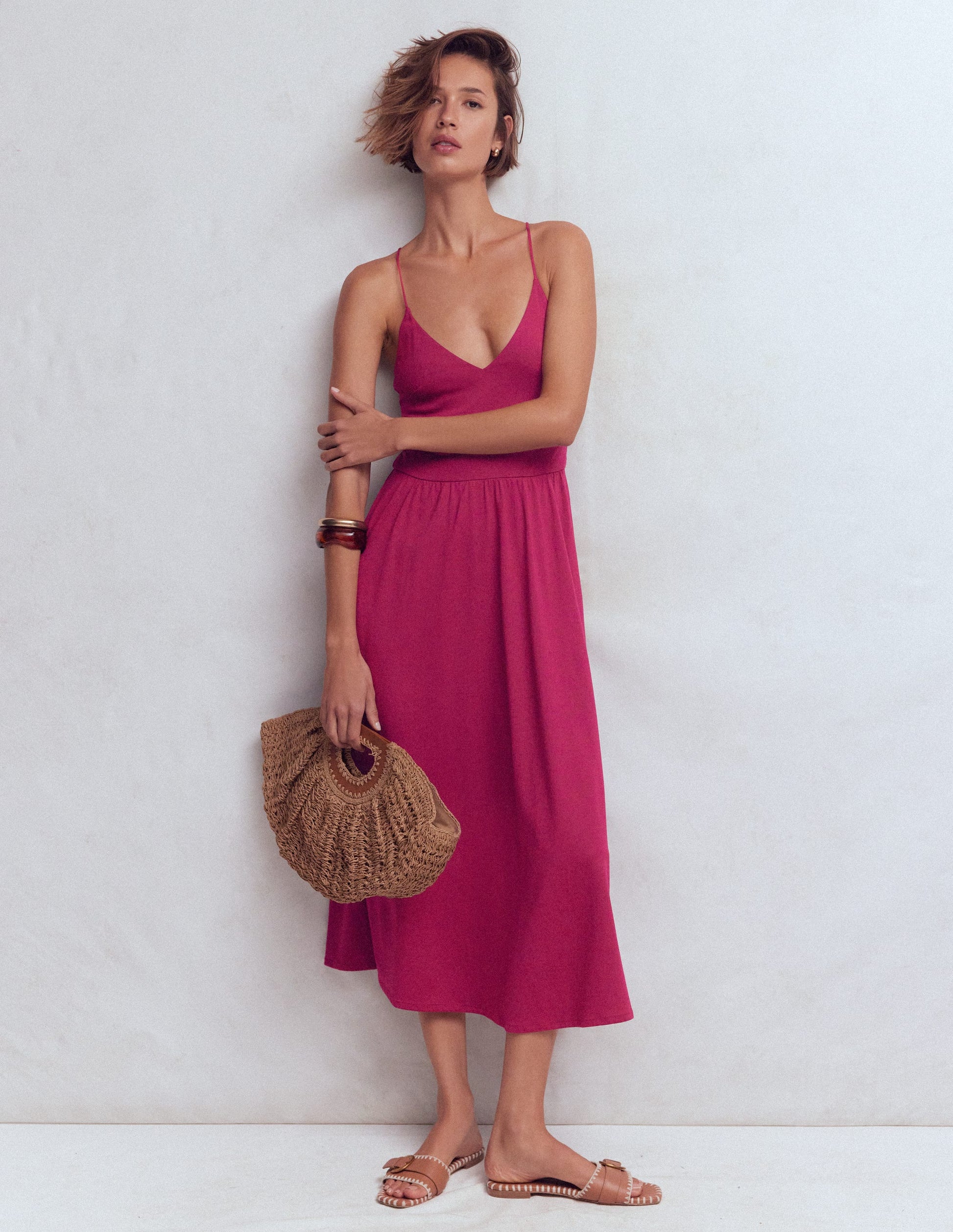 Cross Back Jersey Dress-Beet Red-6