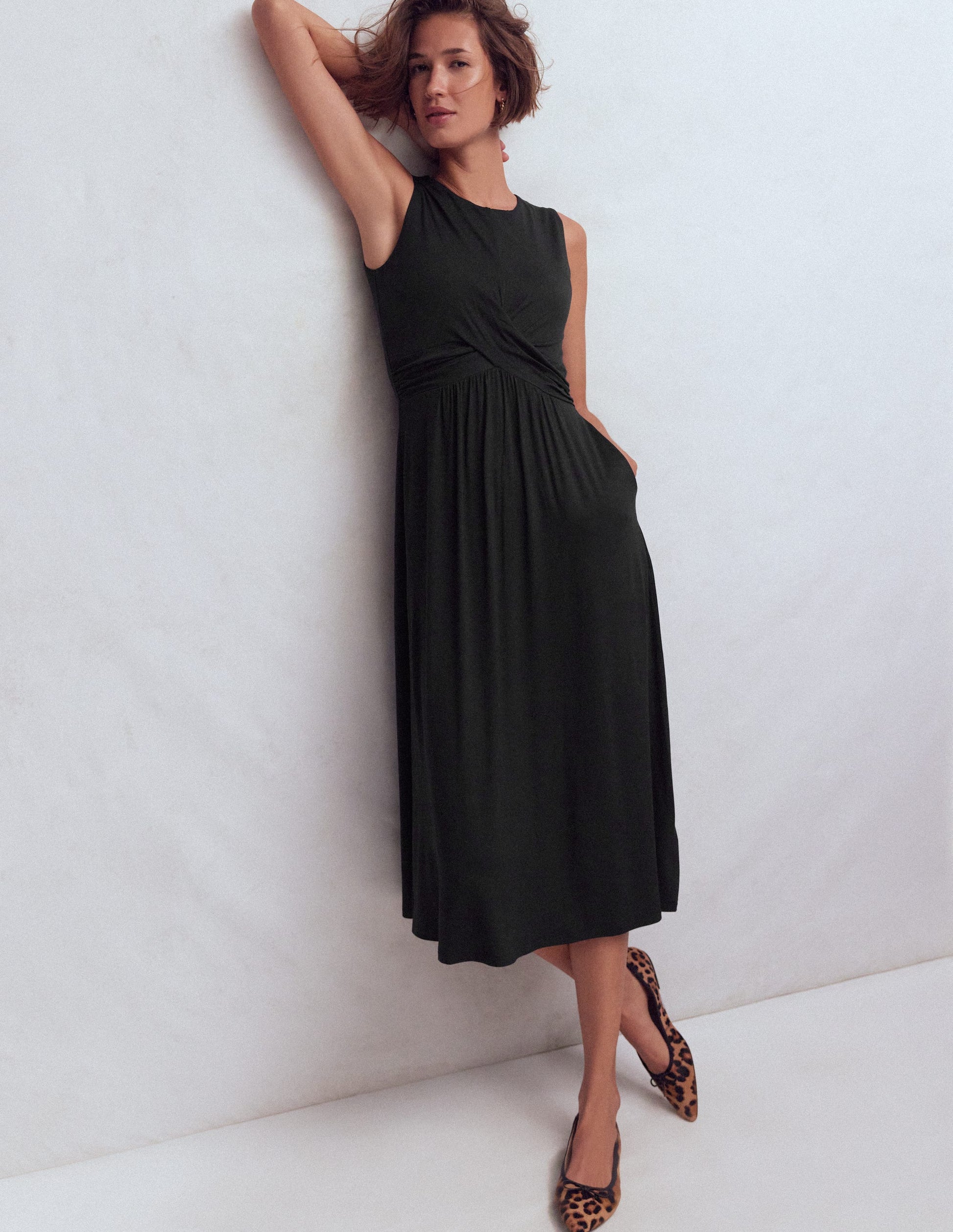 Zara Cross Waist Jersey Dress-Black | Boden UK Zara Cross Waist Jersey Dress-Black | Boden UK