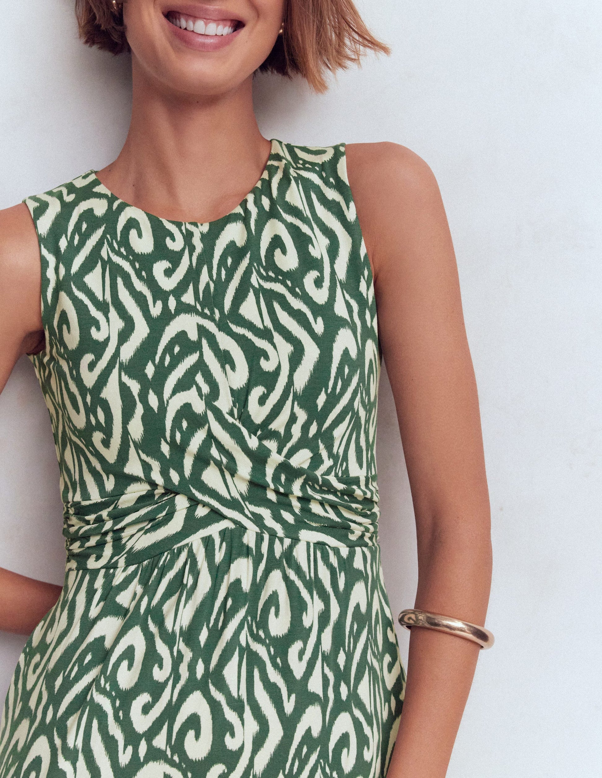 Zara Cross Waist Jersey Dress-Hunter Green, Ikat-2