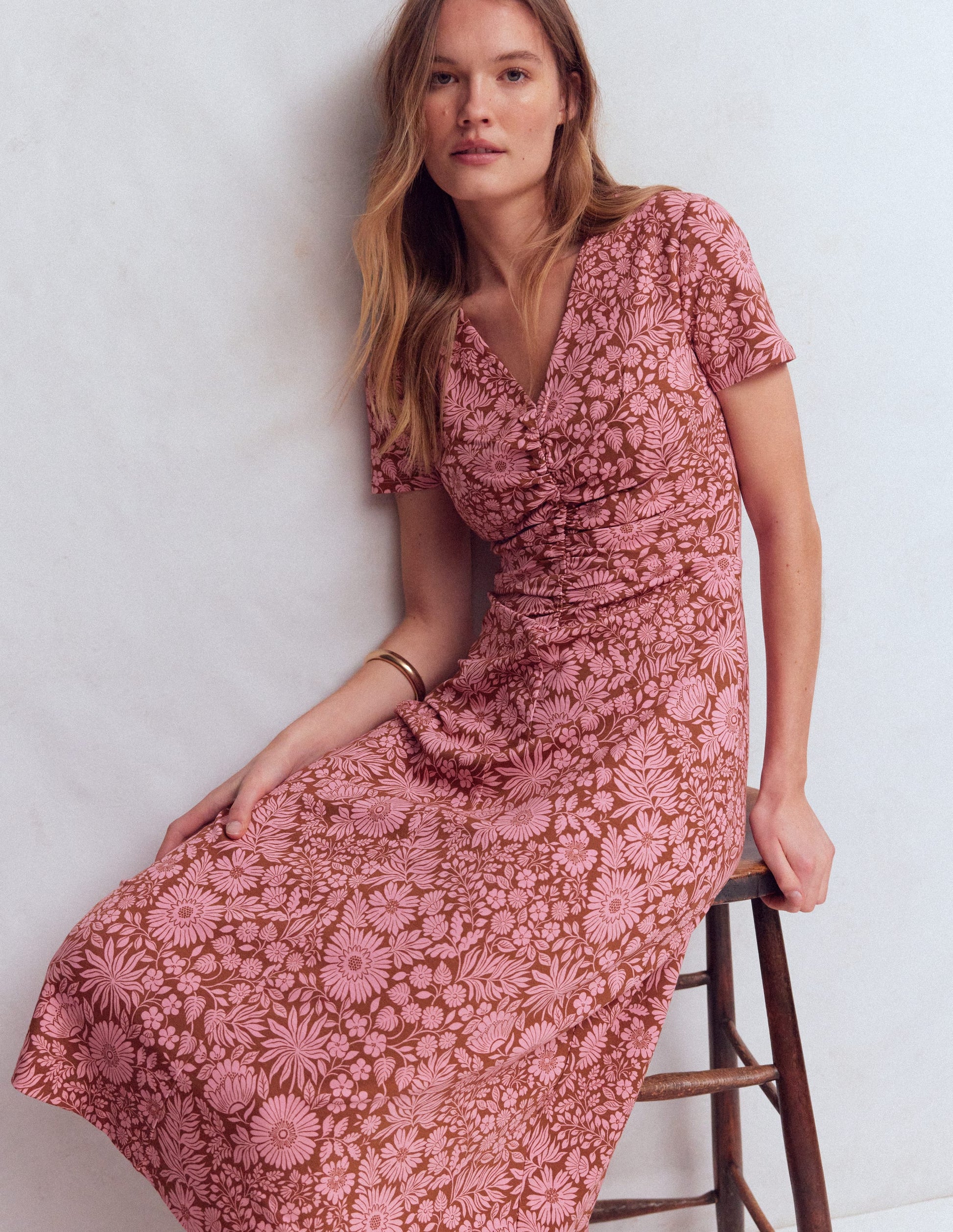 Una Ruched Front Ponte Dress-Russet, Flowerbed Bloom-1