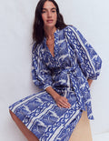 Octavia Cotton Dress-Blue Ivory Embroidery