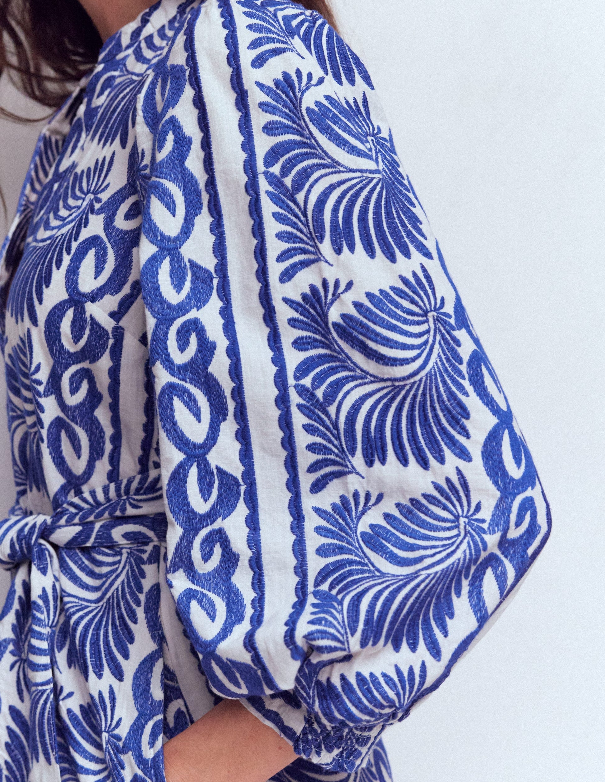 blue dress white embroidery Octavia Cotton Dress-Blue Ivory Embroidery