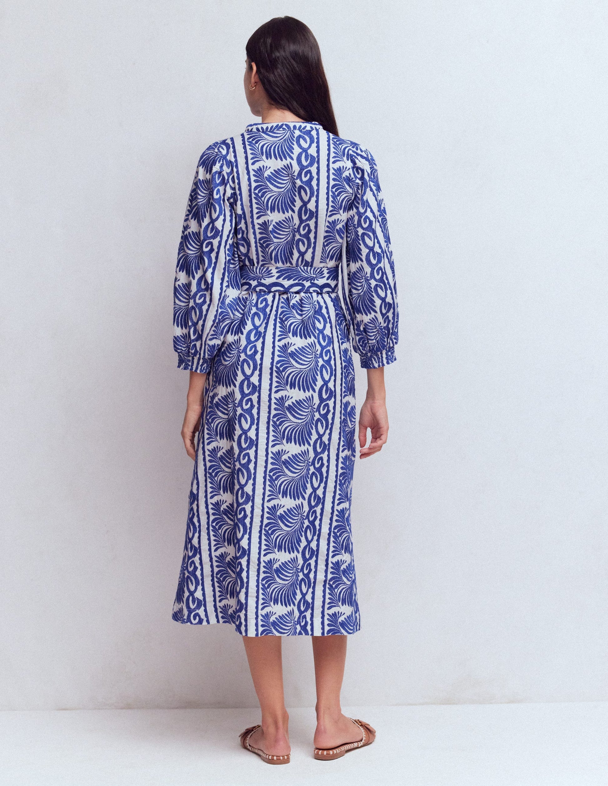 Octavia Cotton Dress-Blue Ivory Embroidery-4