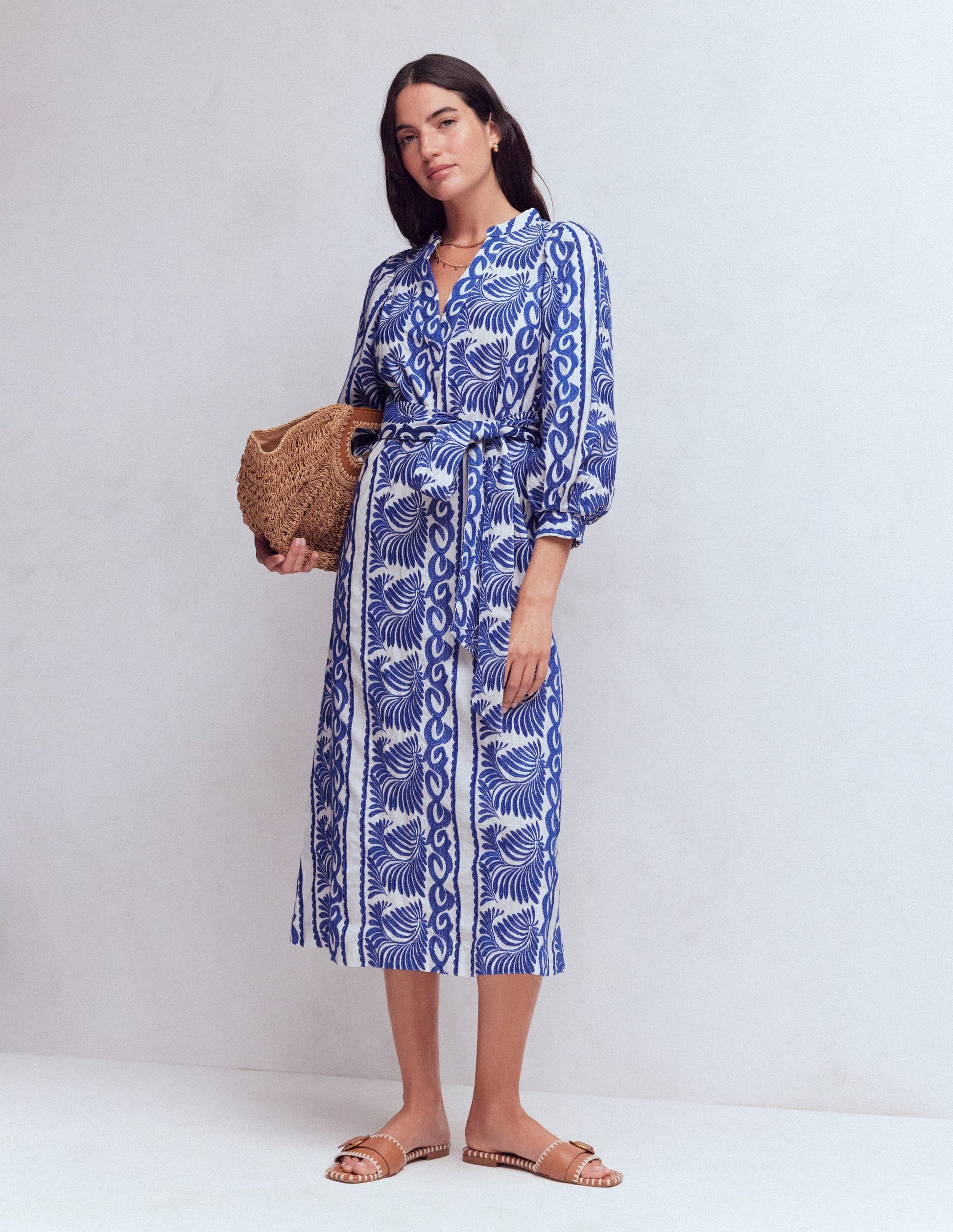 Octavia Cotton Dress-Blue Ivory Embroidery | Boden UK Octavia Cotton Dress-Blue Ivory Embroidery | Boden UK
