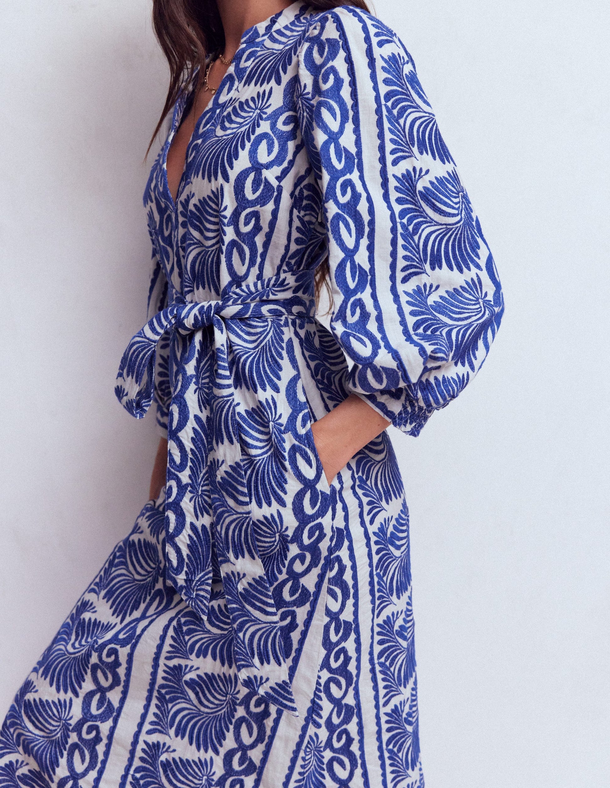 Octavia Cotton Dress-Blue Ivory Embroidery-6