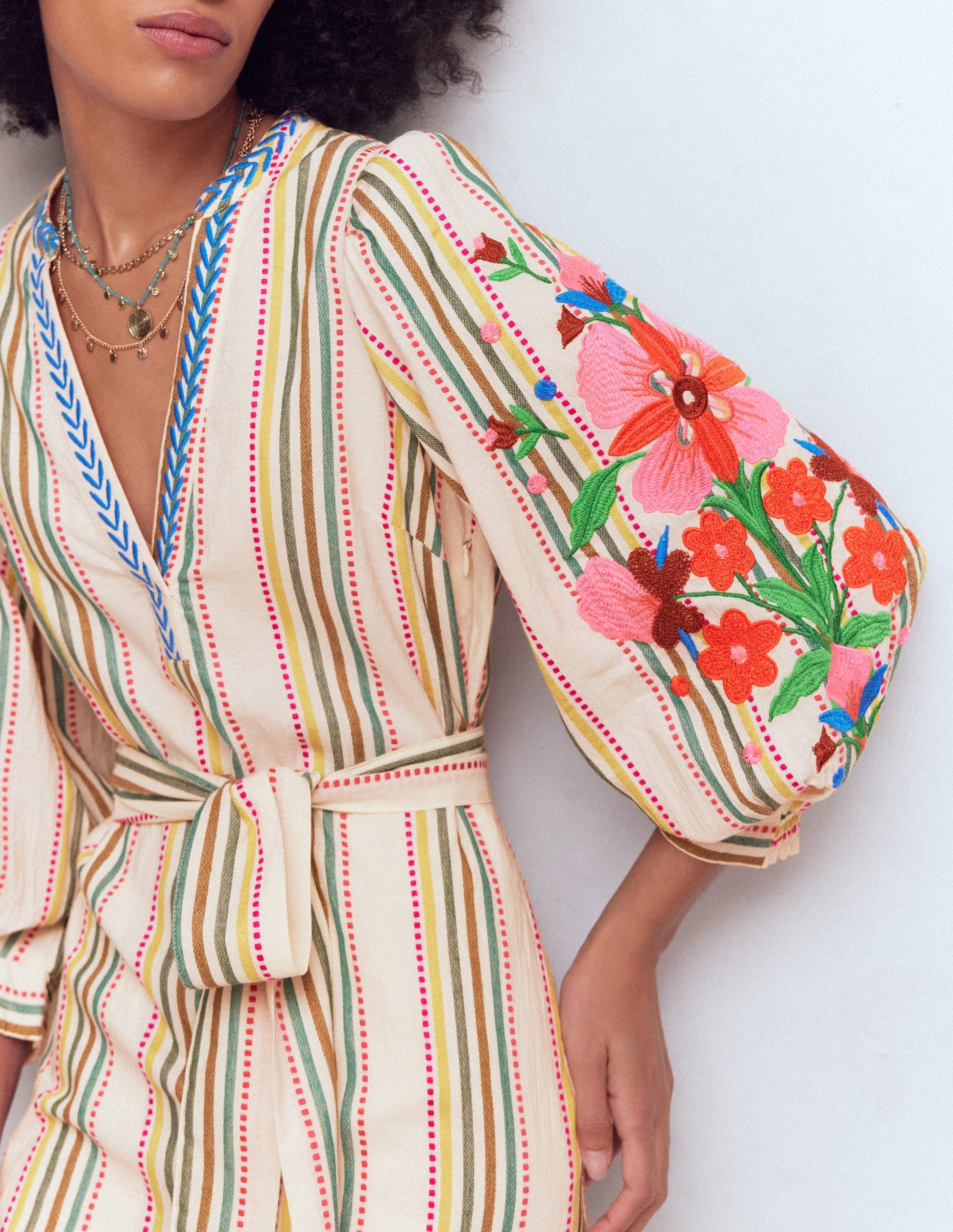 Octavia Cotton Dress-Multi Embroidery Stripe-3