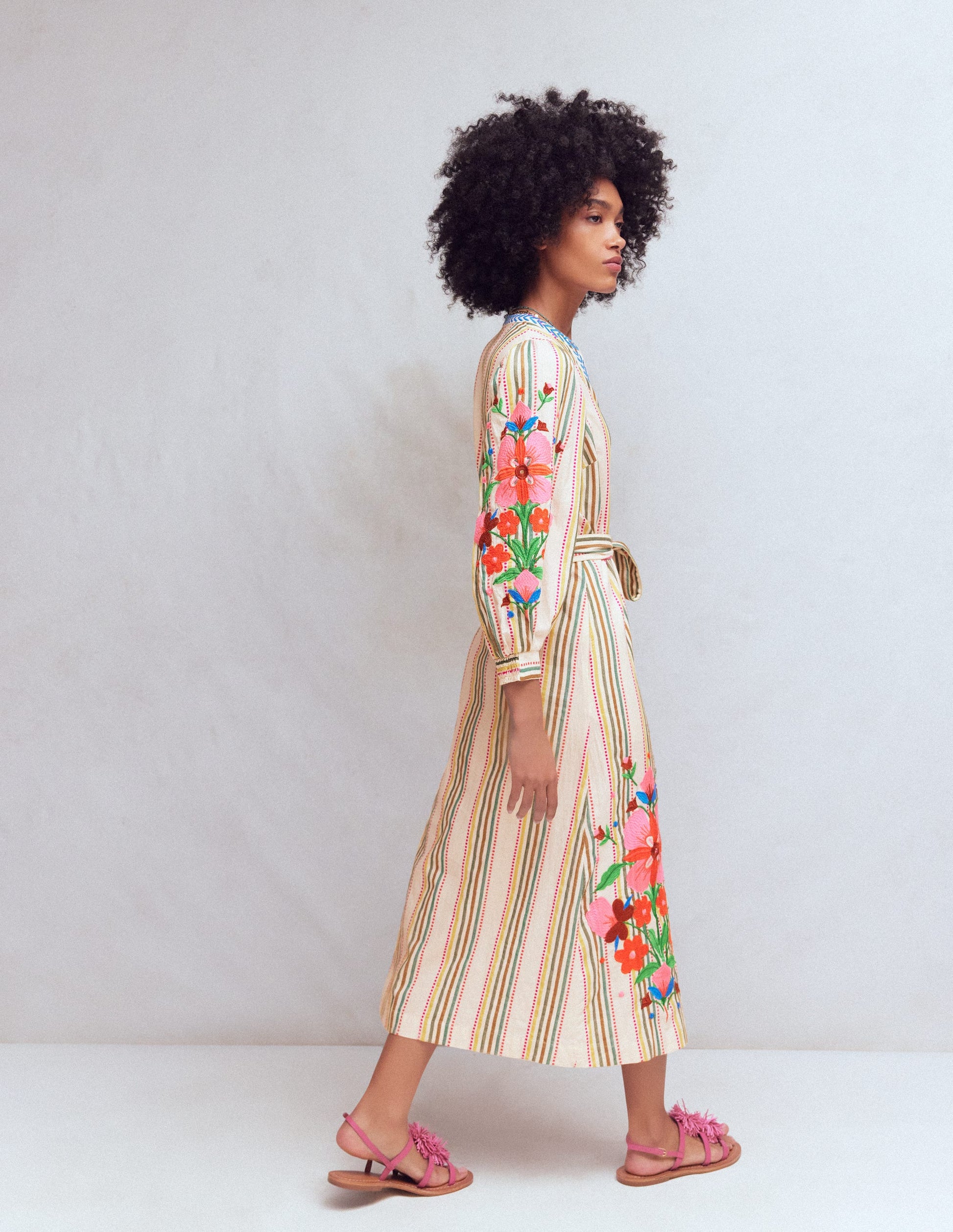 Octavia Cotton Dress-Multi Embroidery Stripe-4