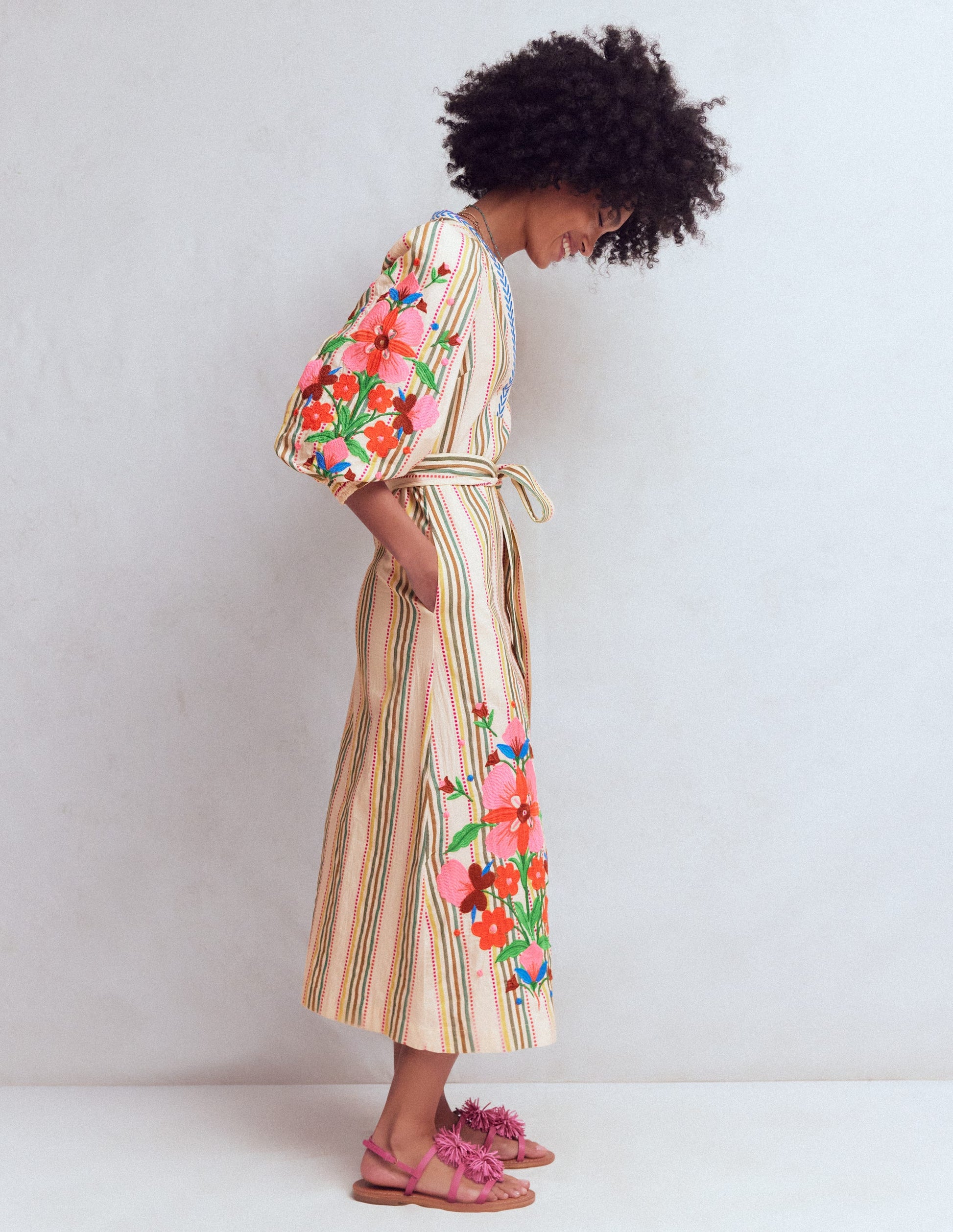 Octavia Cotton Dress-Multi Embroidery Stripe-5