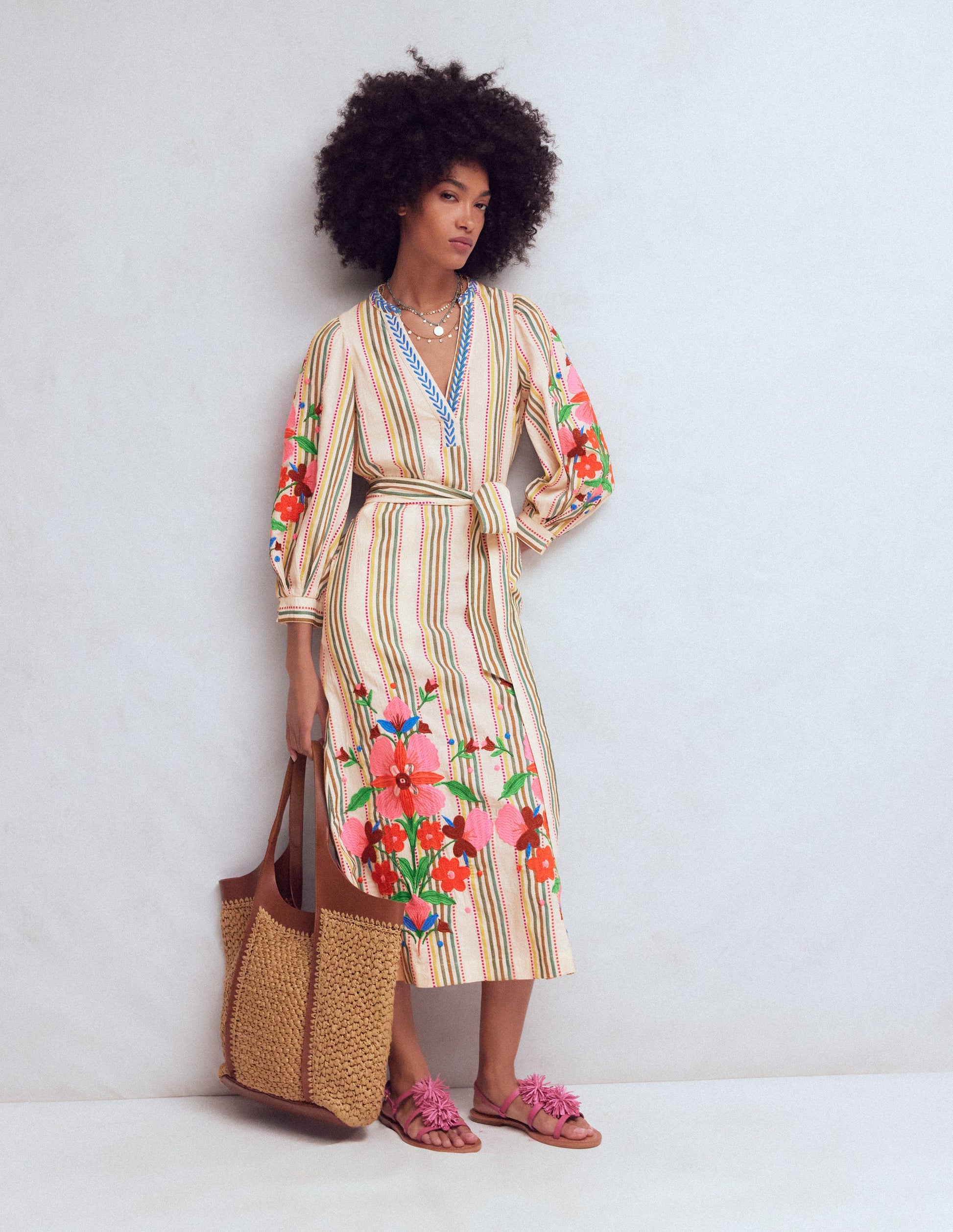 Octavia Cotton Dress-Multi Embroidery Stripe-6