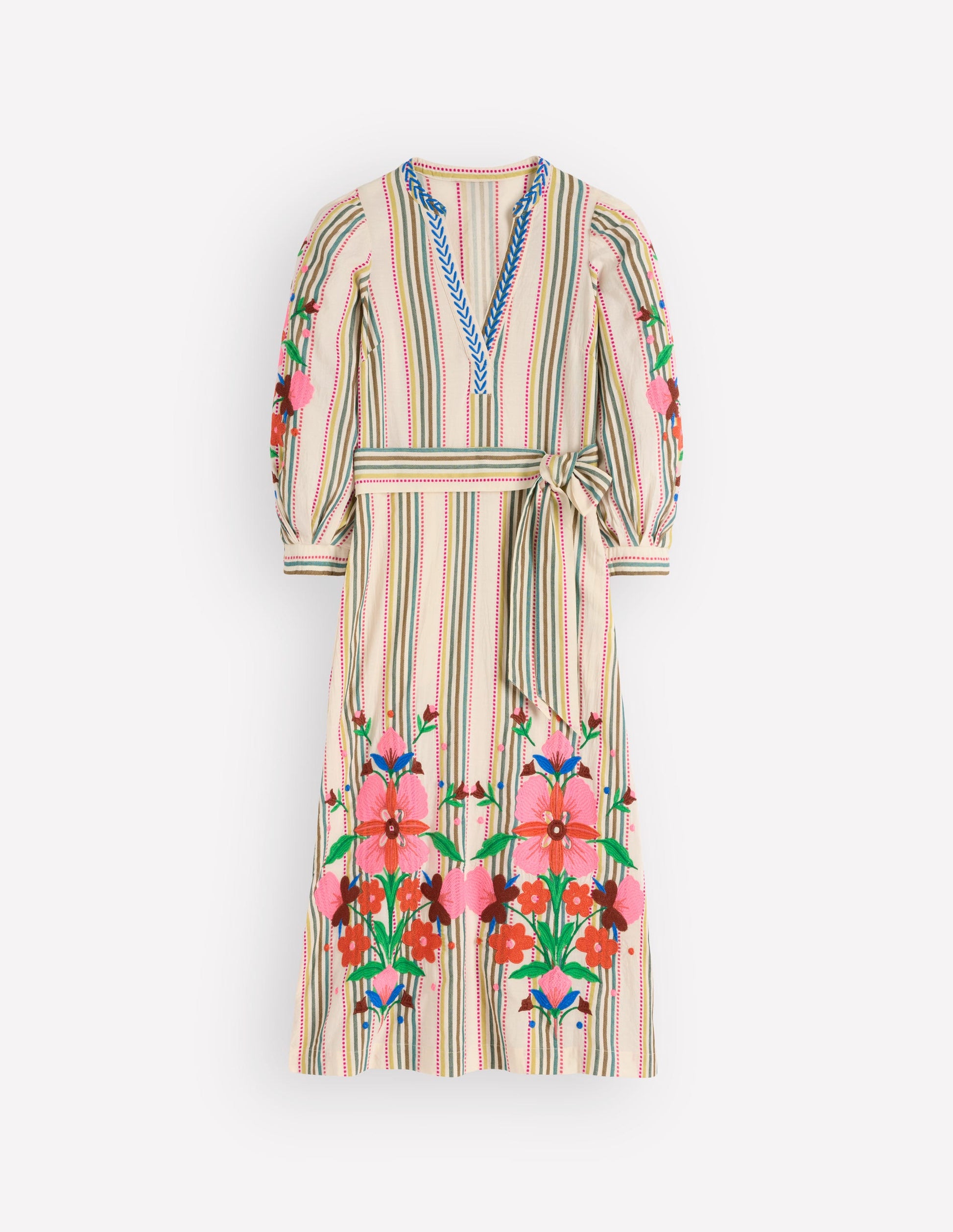 Octavia Cotton Dress-Multi Embroidery Stripe-8