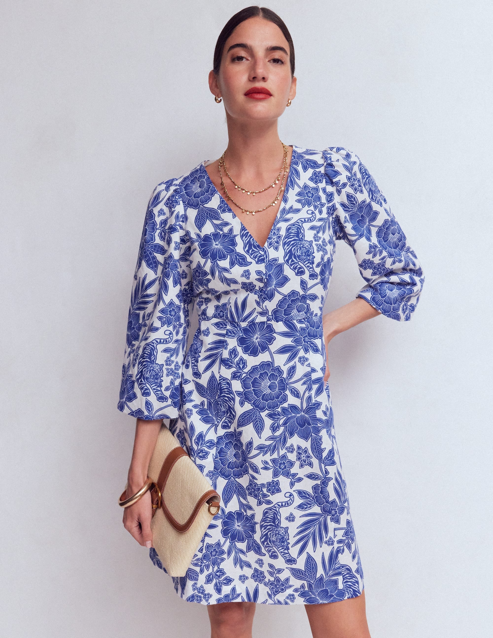 Marla Linen Blend Short Dress-Blue Tigers Paradise - Image 1