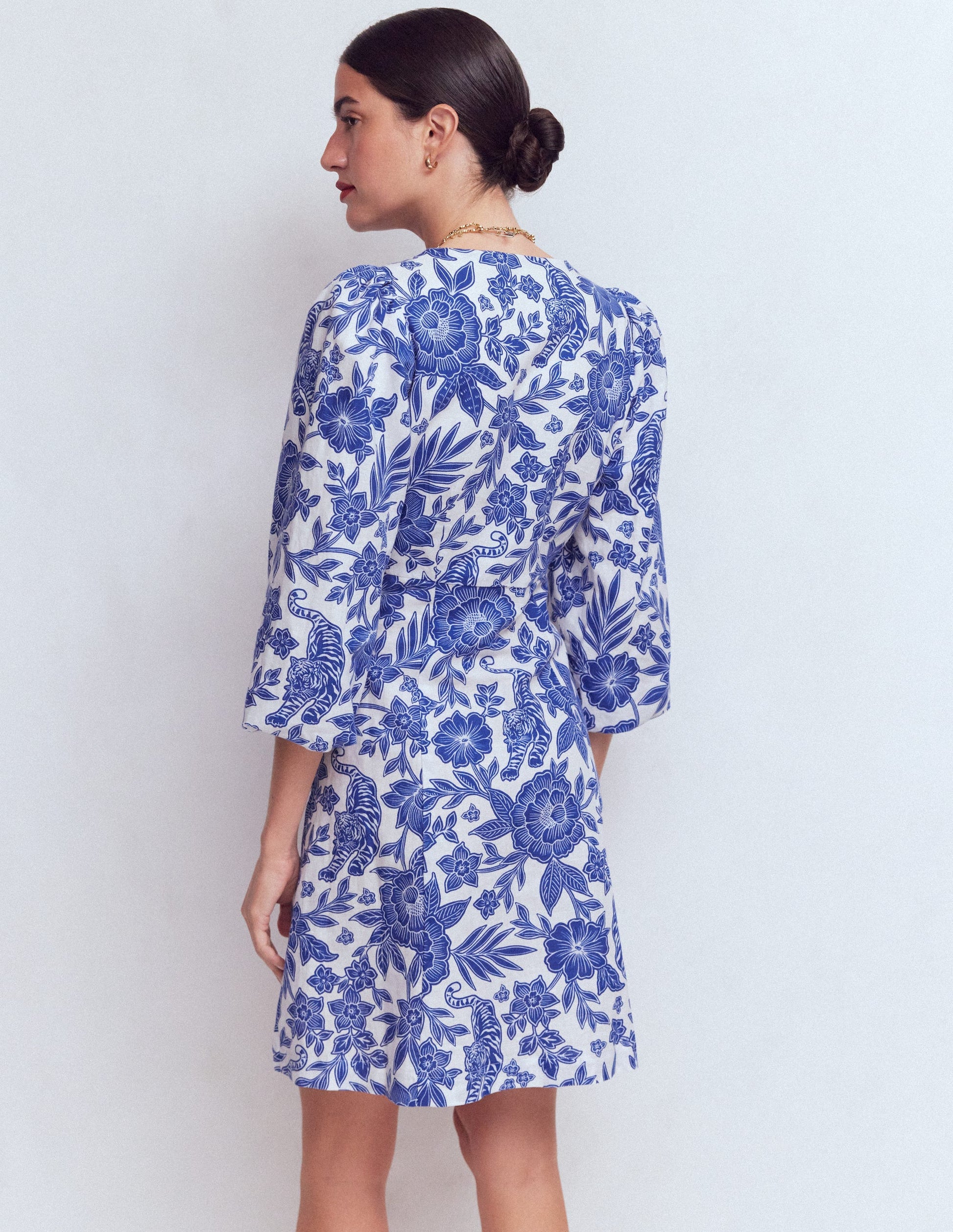 Marla Linen Blend Short Dress-Blue Tigers Paradise-3