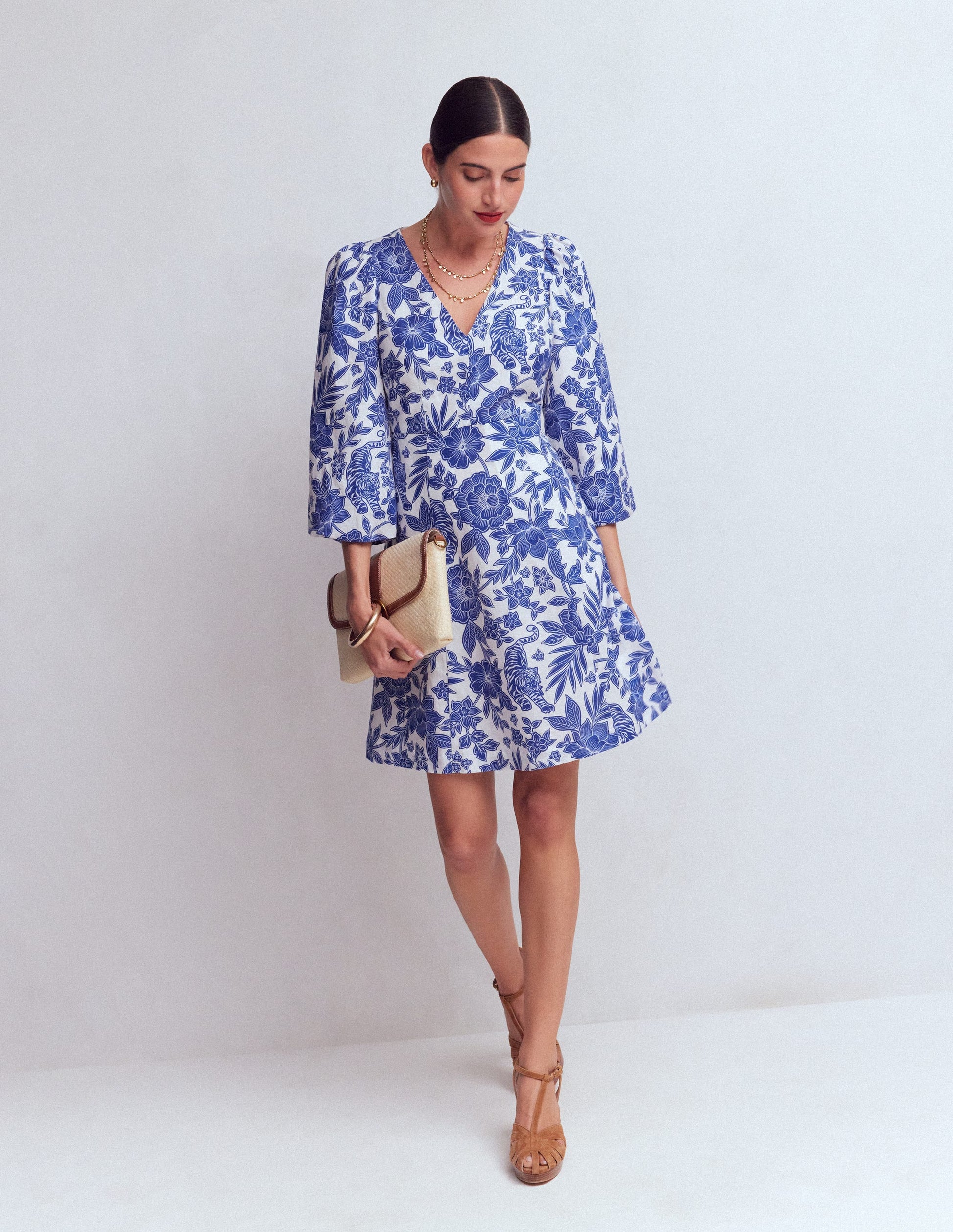 Marla Linen Blend Short Dress-Blue Tigers Paradise-4