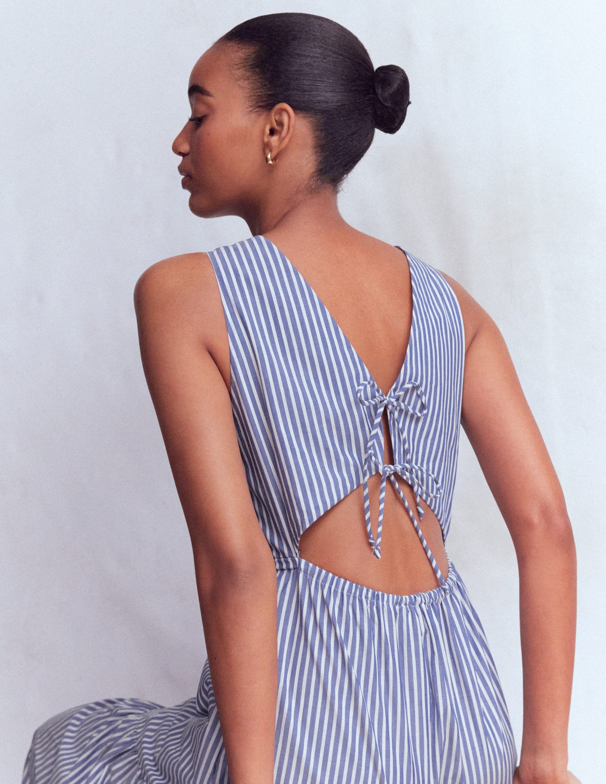 Sleeveless Poplin Dress-Surf the Web Stripe-2
