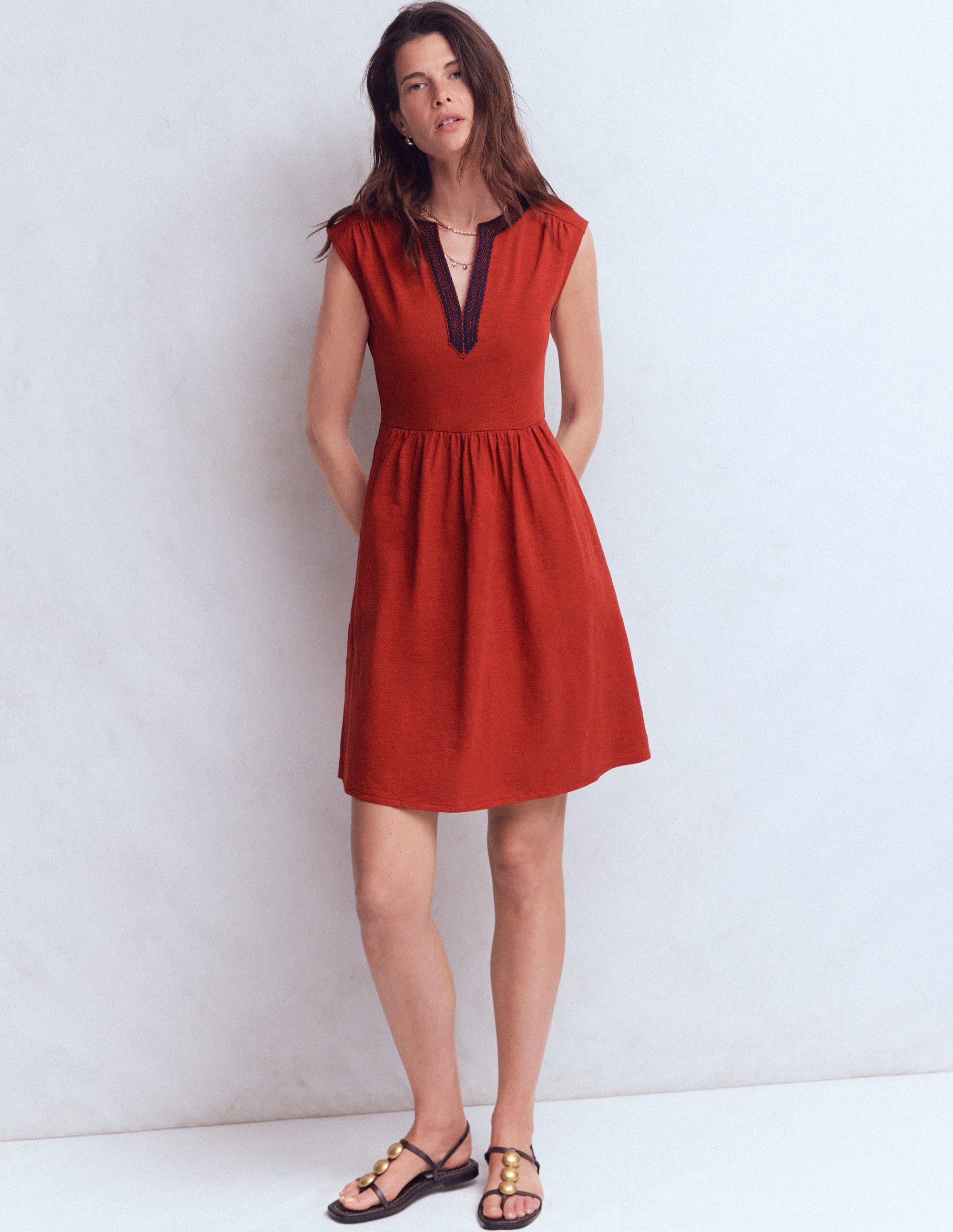 May Embroidered Short Dress-Burnt Orange - Image 4