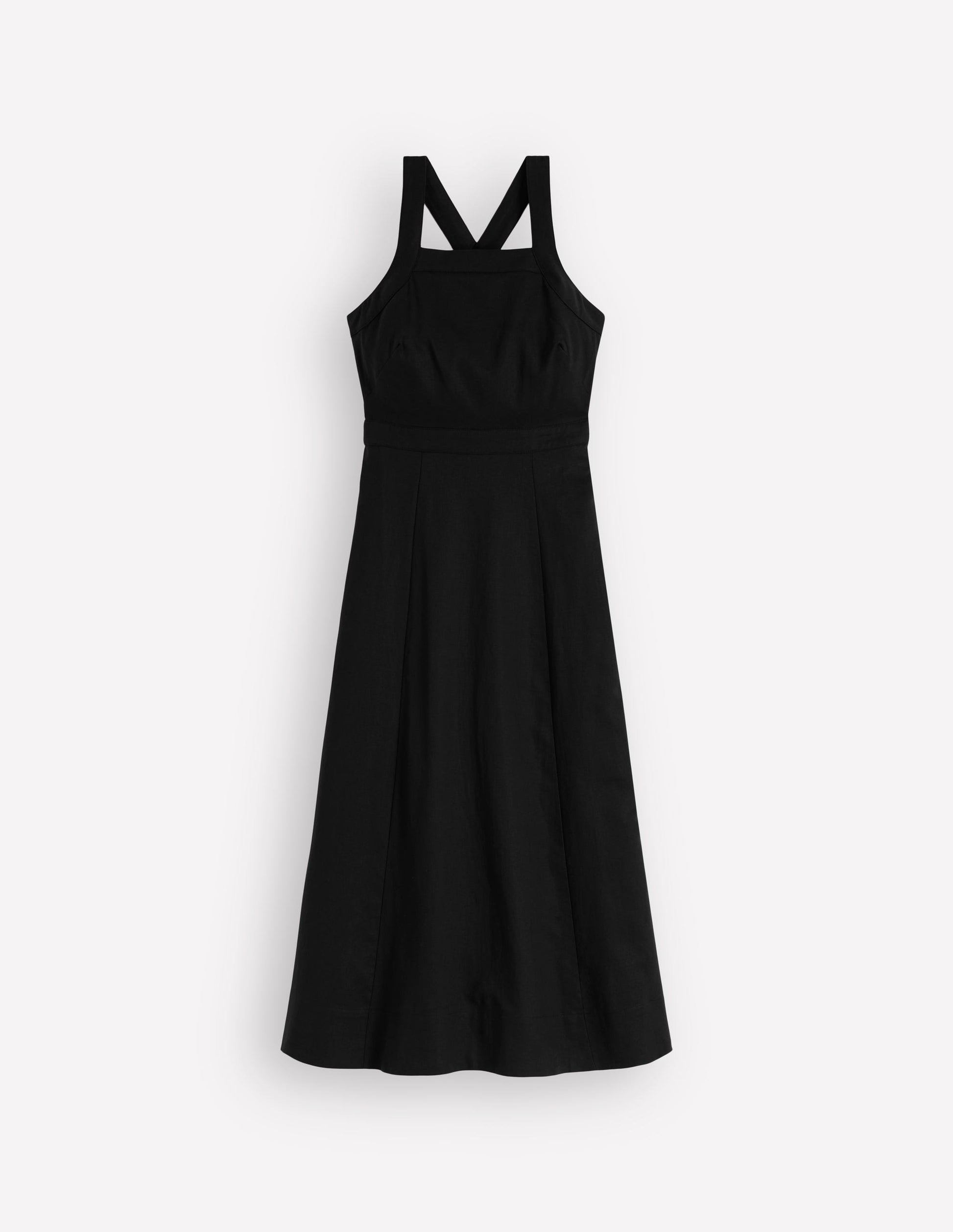 Cross-back Linen Blend Dress-Black-5