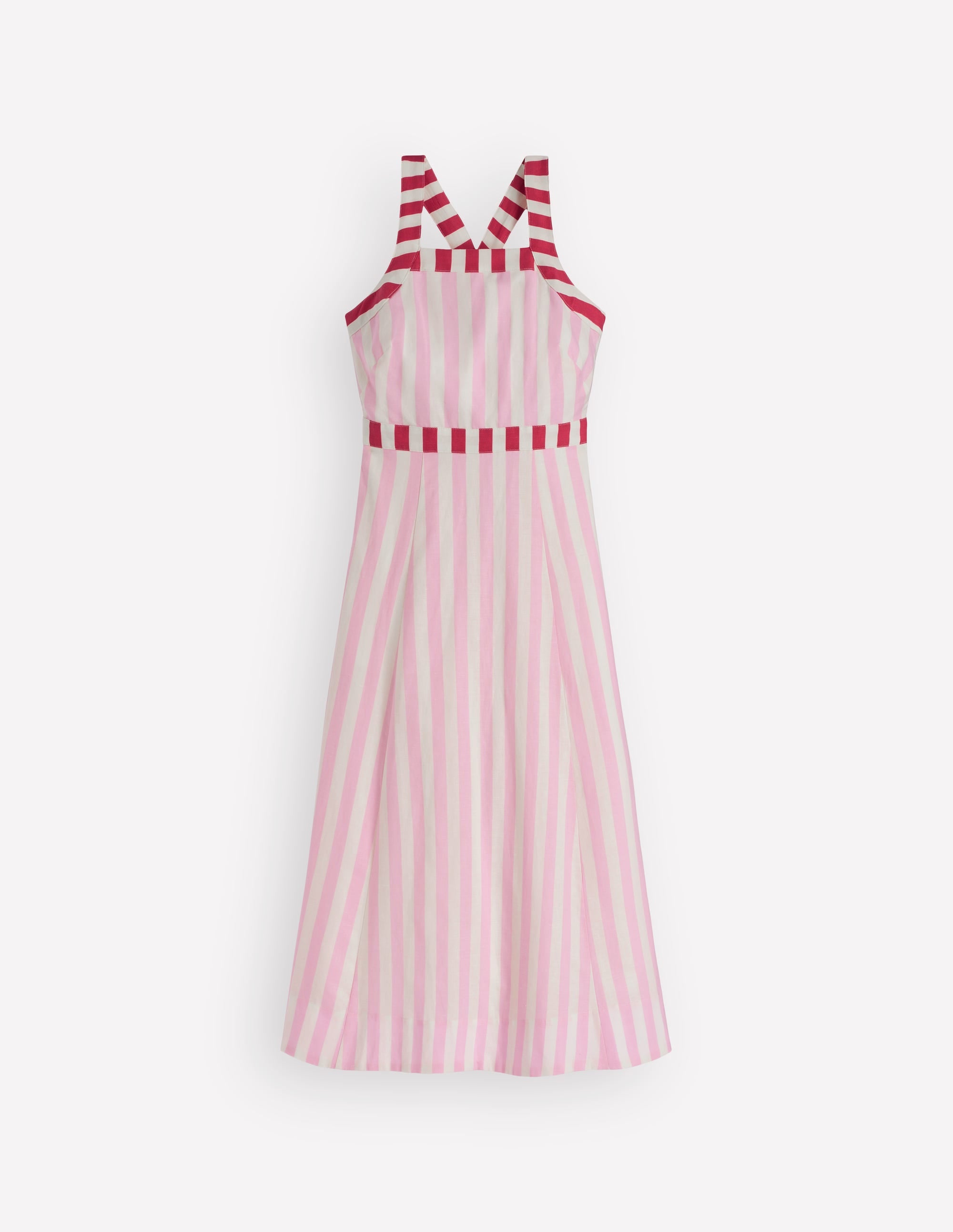 Cross-back Linen Blend Dress-Orchid Pink Stripe - Image 8