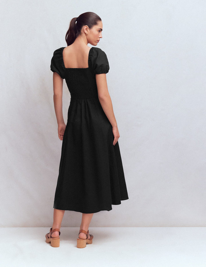 Twist Front Linen Blend Dress-Black