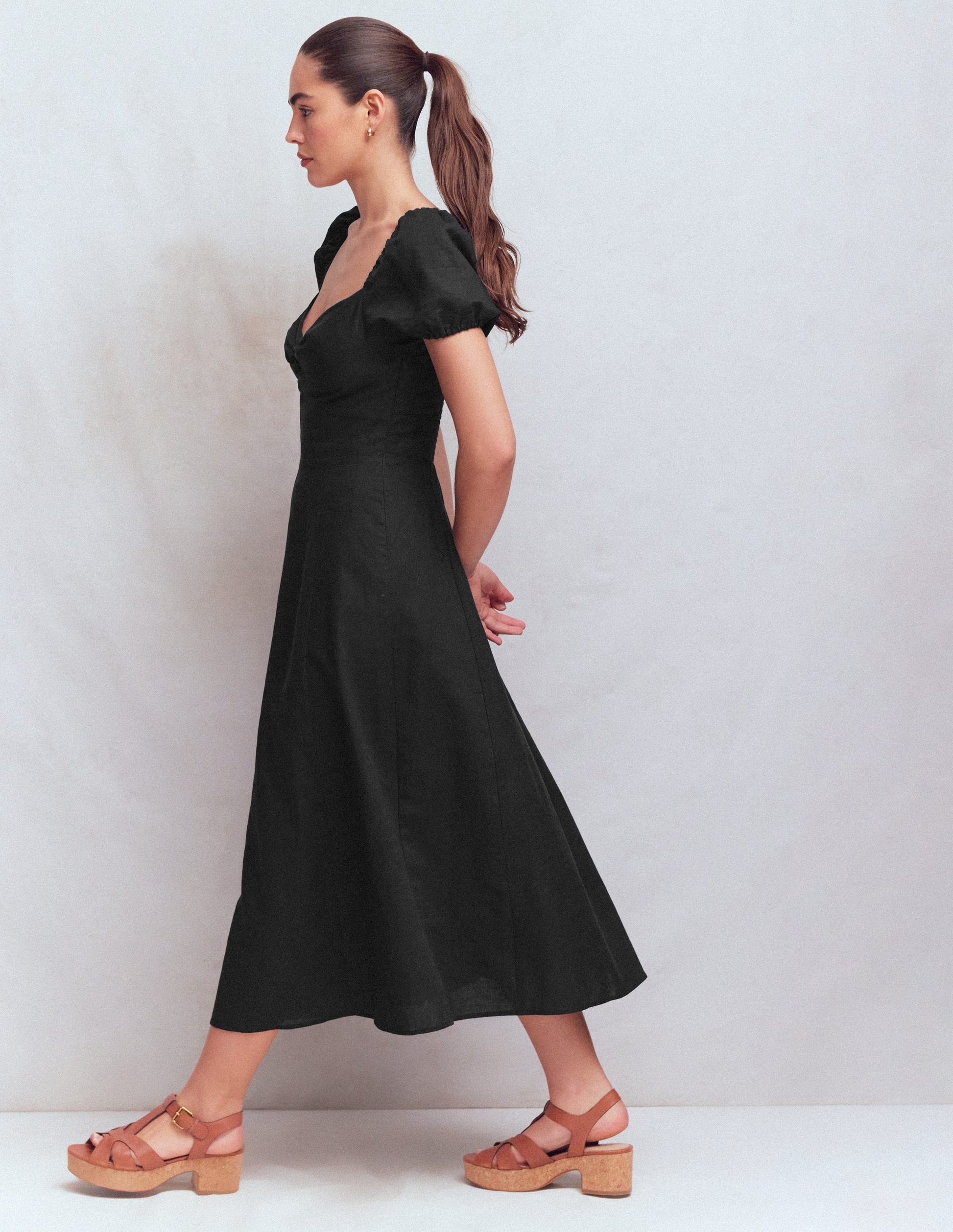 Twist Front Linen Blend Dress-Black-5