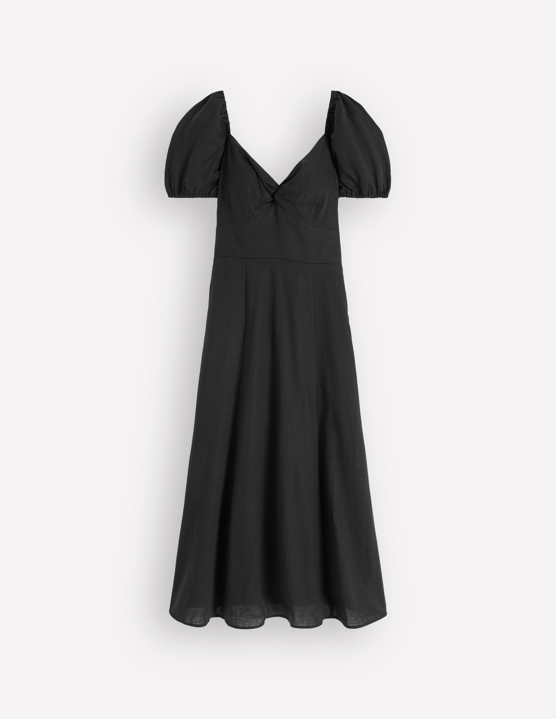 Twist Front Linen Blend Dress-Black-6
